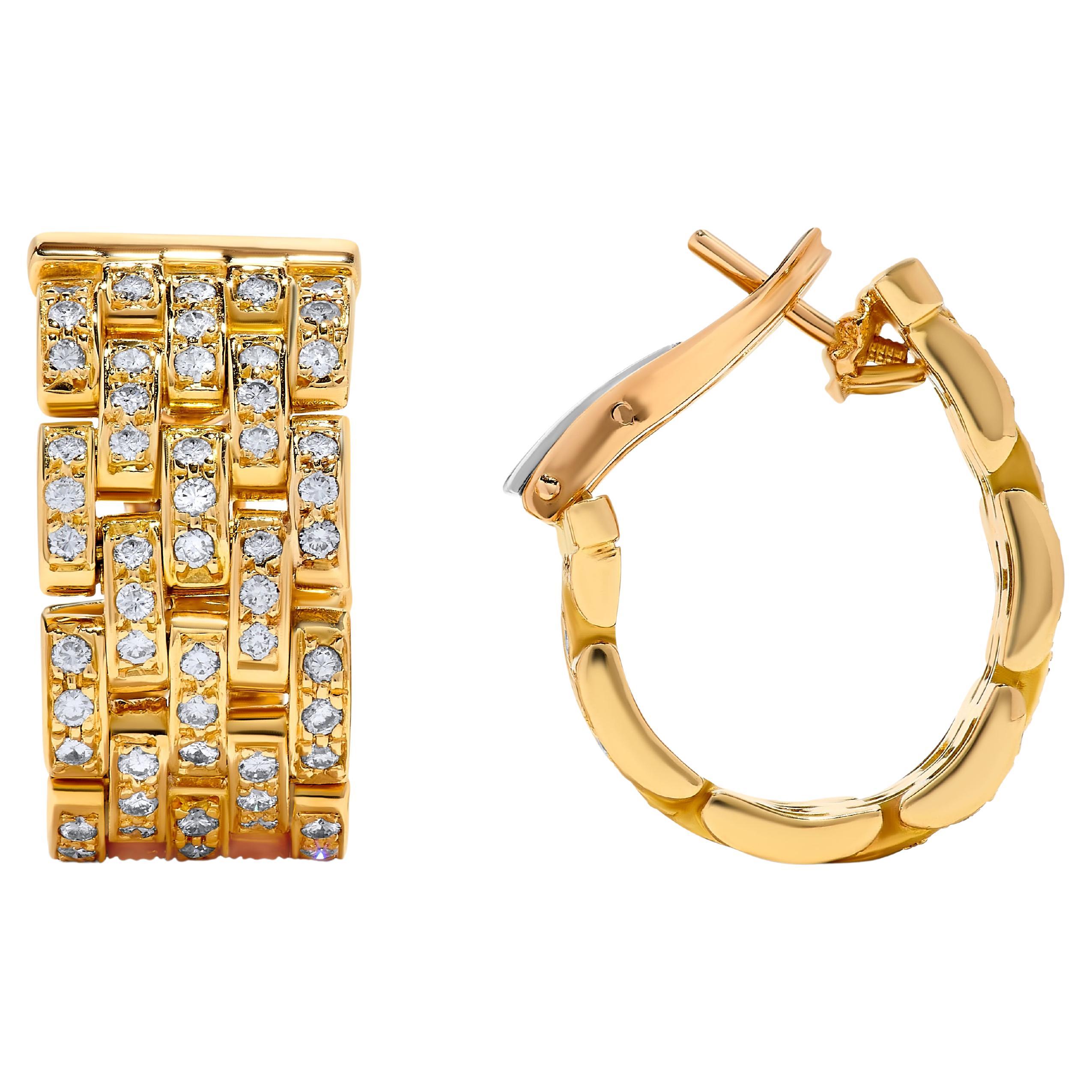Cartier 'Maillon Panthere' Yellow Gold and Diamond Earrings For Sale