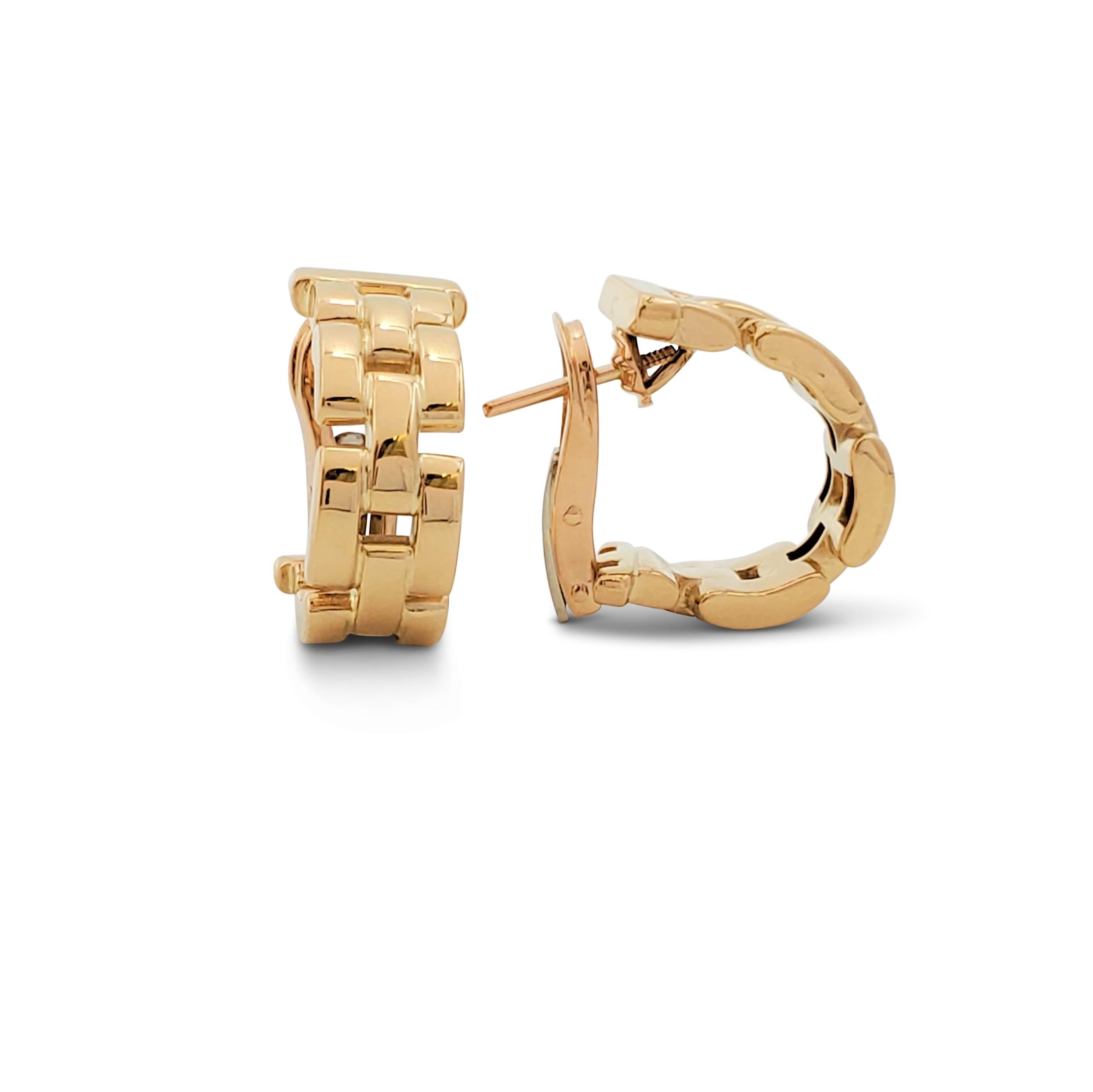 Authentic Cartier Maillon Panthère earrings crafted in 18 karat yellow are composed of three rows of iconic flat links in a half hoop design. Signed Cartier, 750, 1992, with serial number and hallmarks. Presented with the original Cartier box and