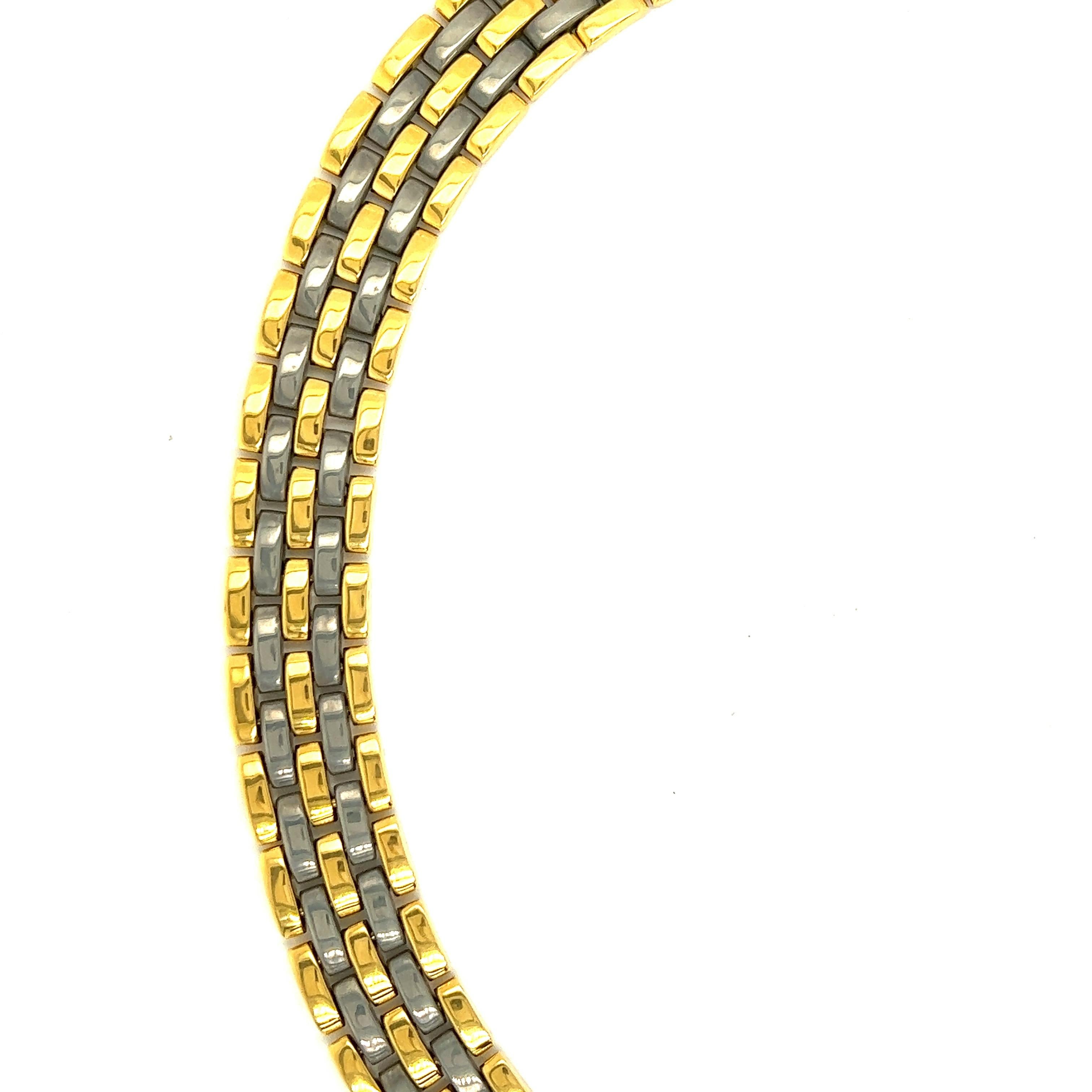 Cartier Maillon Steel & 18k Yellow Gold Link Collar Necklace In Good Condition For Sale In New York, NY