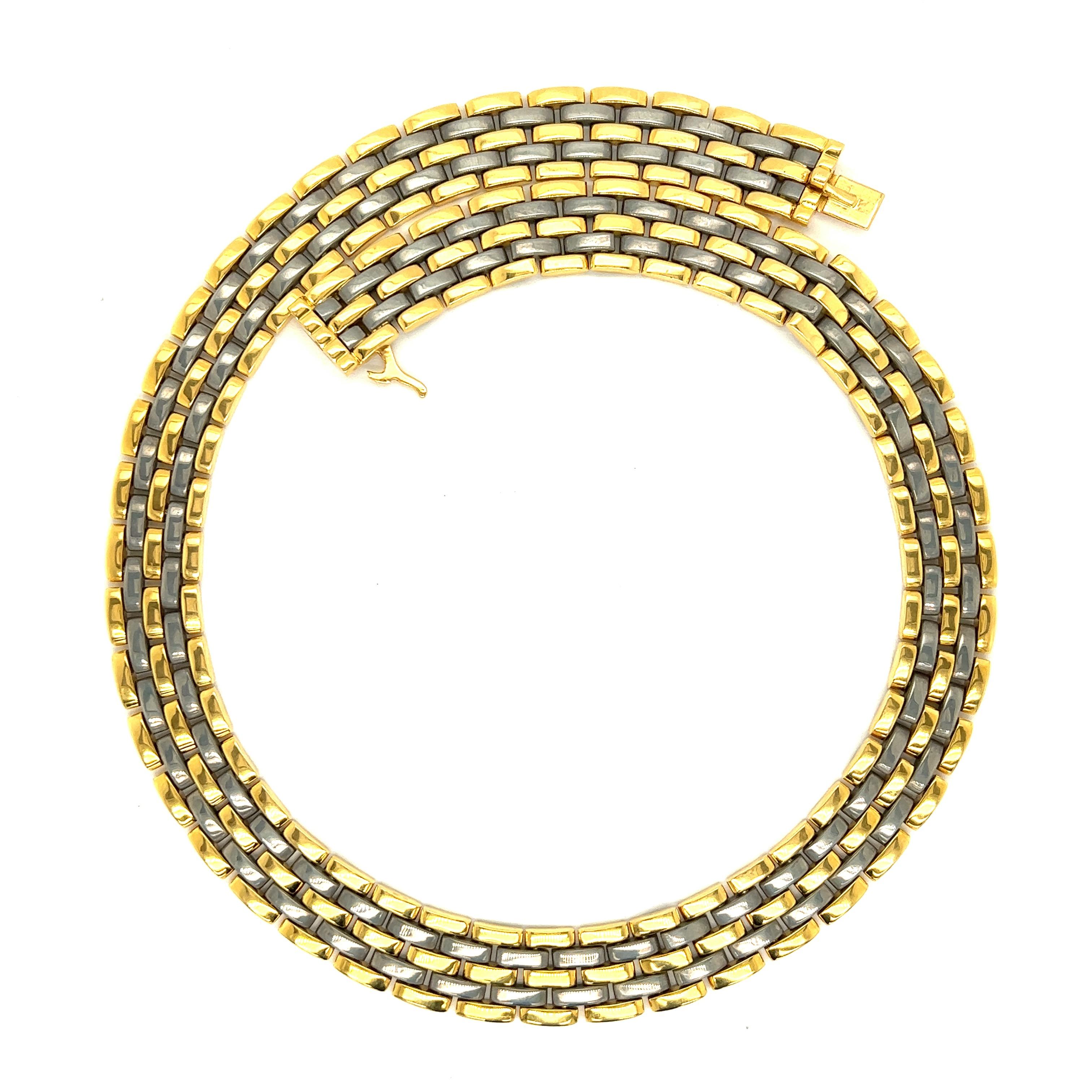 Women's Cartier Maillon Steel & 18k Yellow Gold Link Collar Necklace For Sale