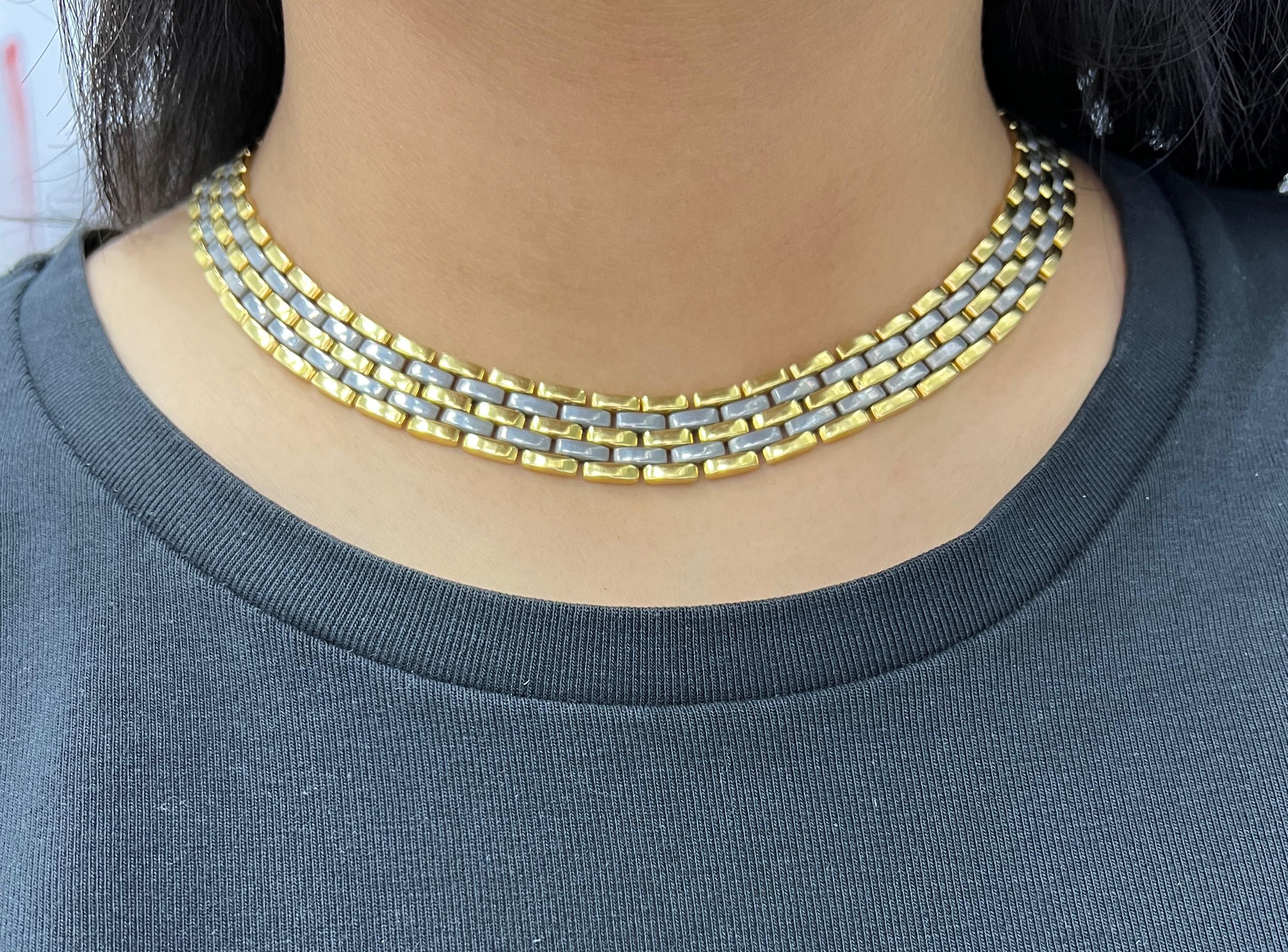 Cartier Maillon Steel & 18k Yellow Gold Link Collar Necklace For Sale 4