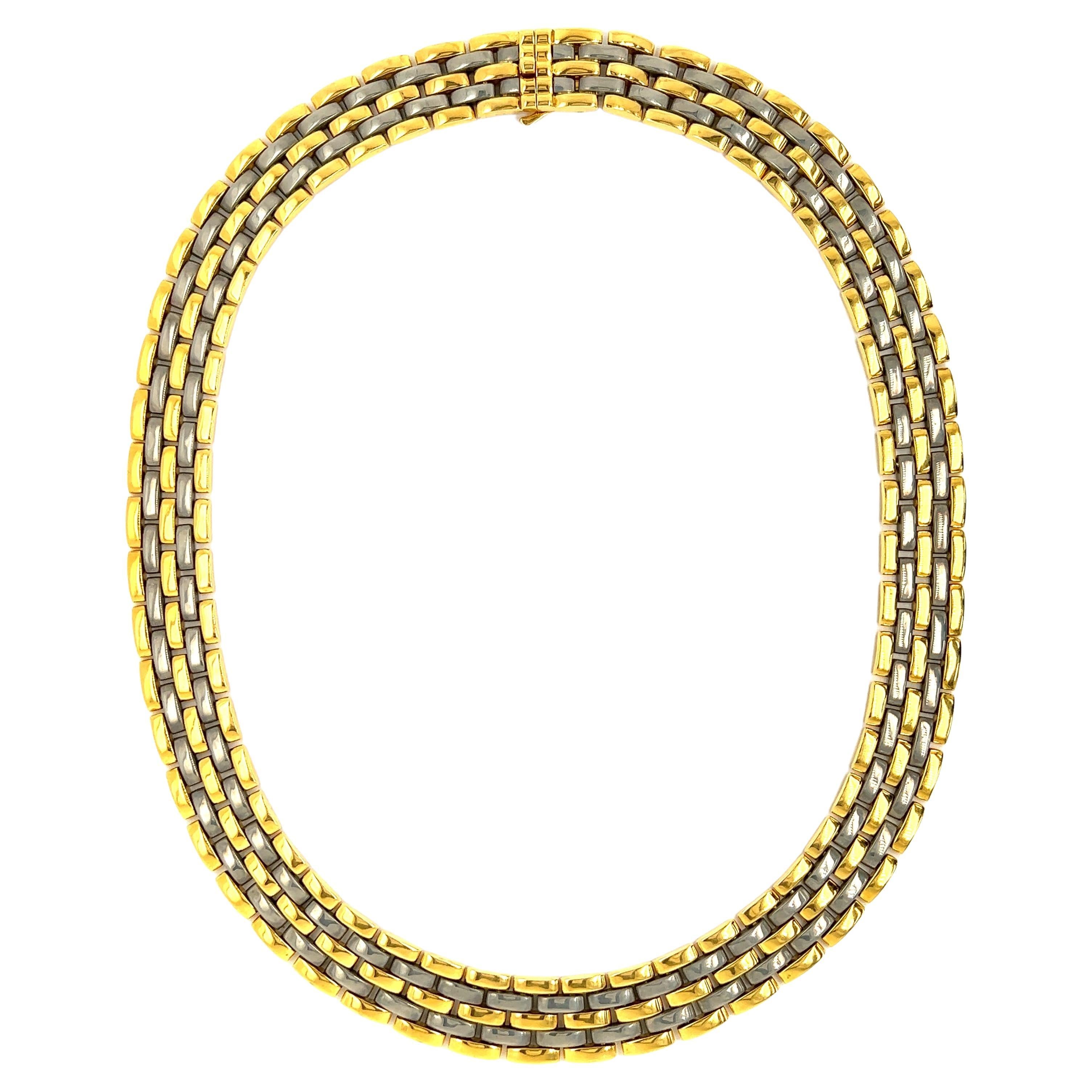 Cartier Maillon Steel & 18k Yellow Gold Link Collar Necklace For Sale