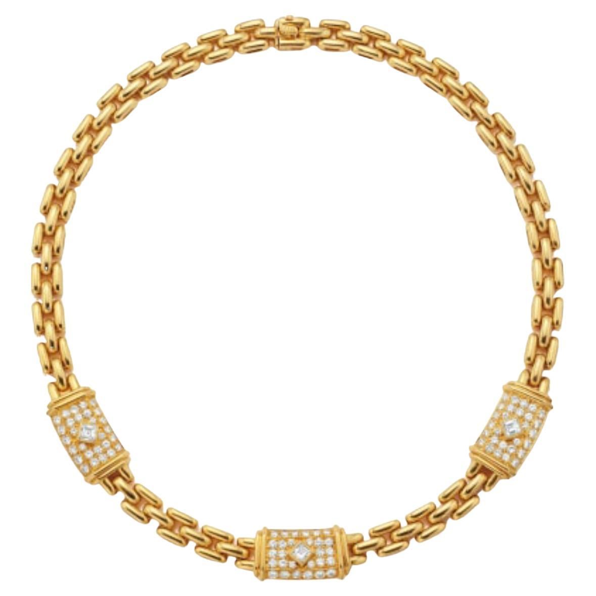 Cartier “Maillon” Yellow Gold Necklace with Diamonds For Sale