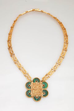 Cartier Malachite Ruby Gold Drop Necklace