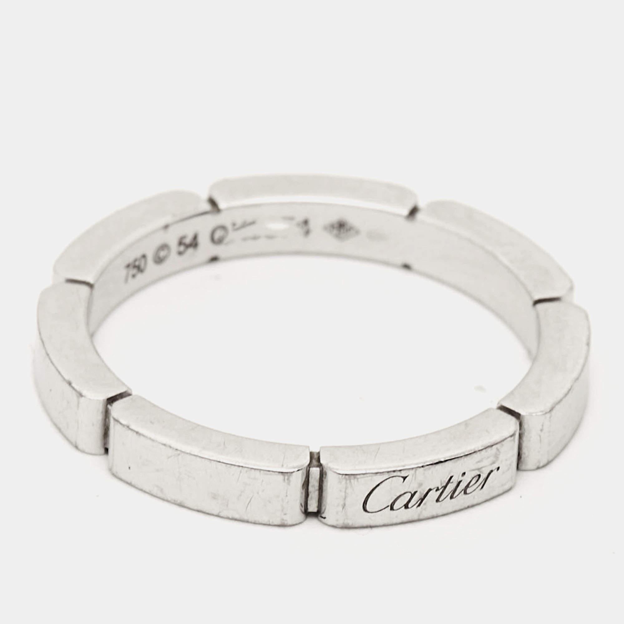 Cartier Mallion Panthere 18k White Gold Band Ring Size 54 In Fair Condition For Sale In Dubai, Al Qouz 2