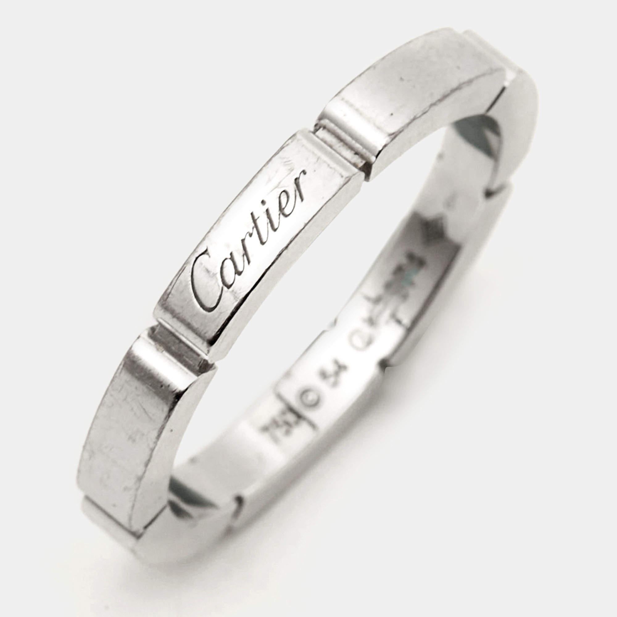 Cartier Mallion Panthere 18k White Gold Band Ring Size 54 For Sale 1