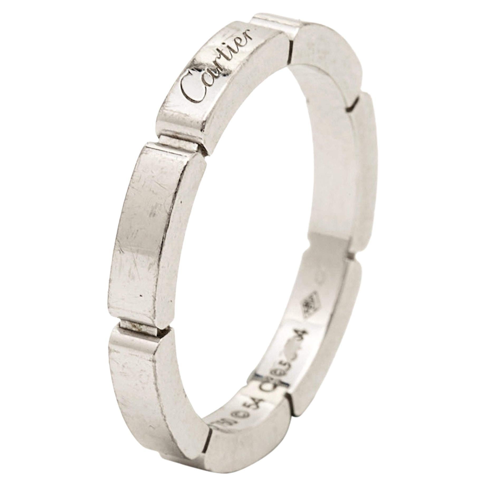 Cartier Mallion Panthere 18k White Gold Band Ring Size 54 For Sale
