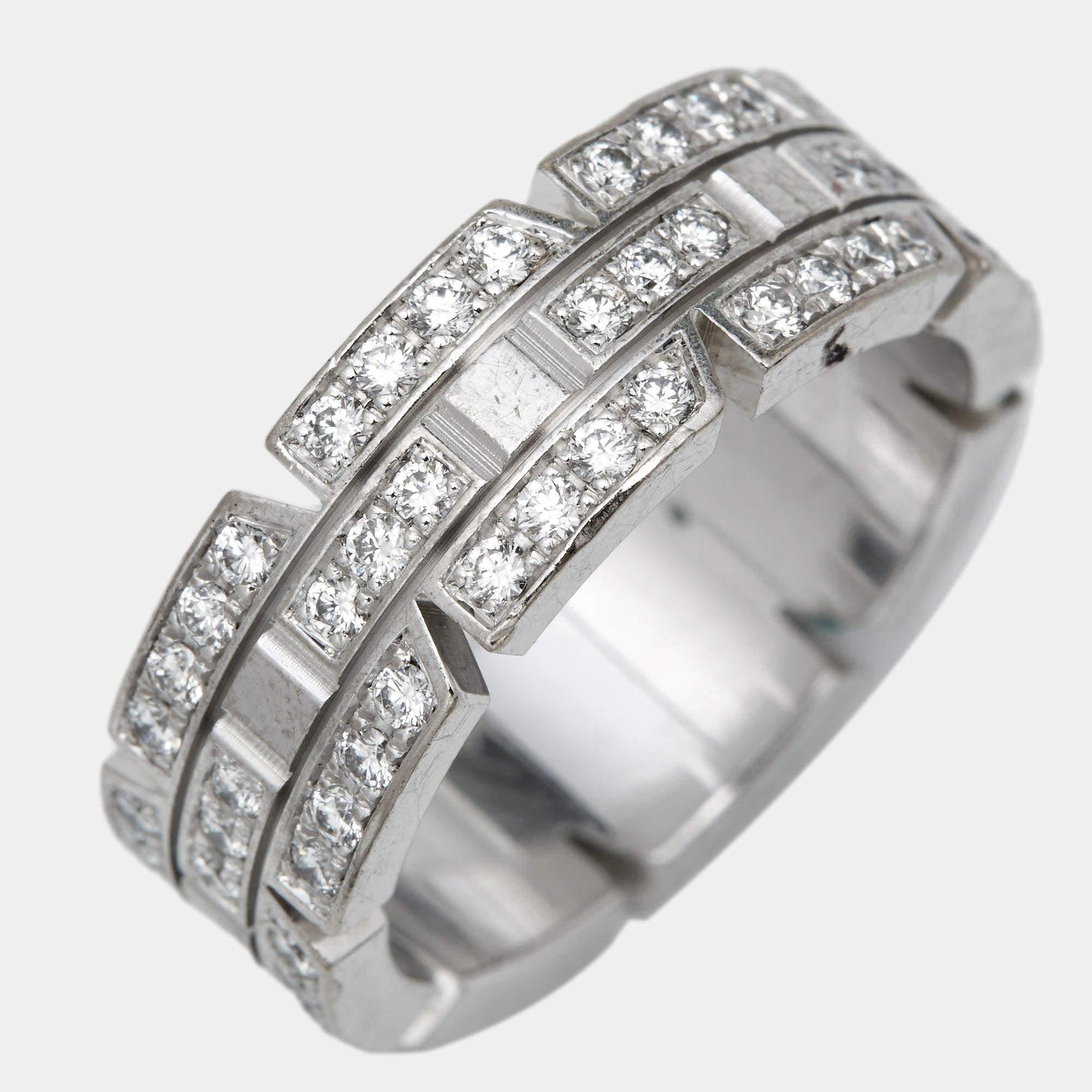Uncut Cartier Mallion Panthere Diamonds 18k White Gold Ring Size 49