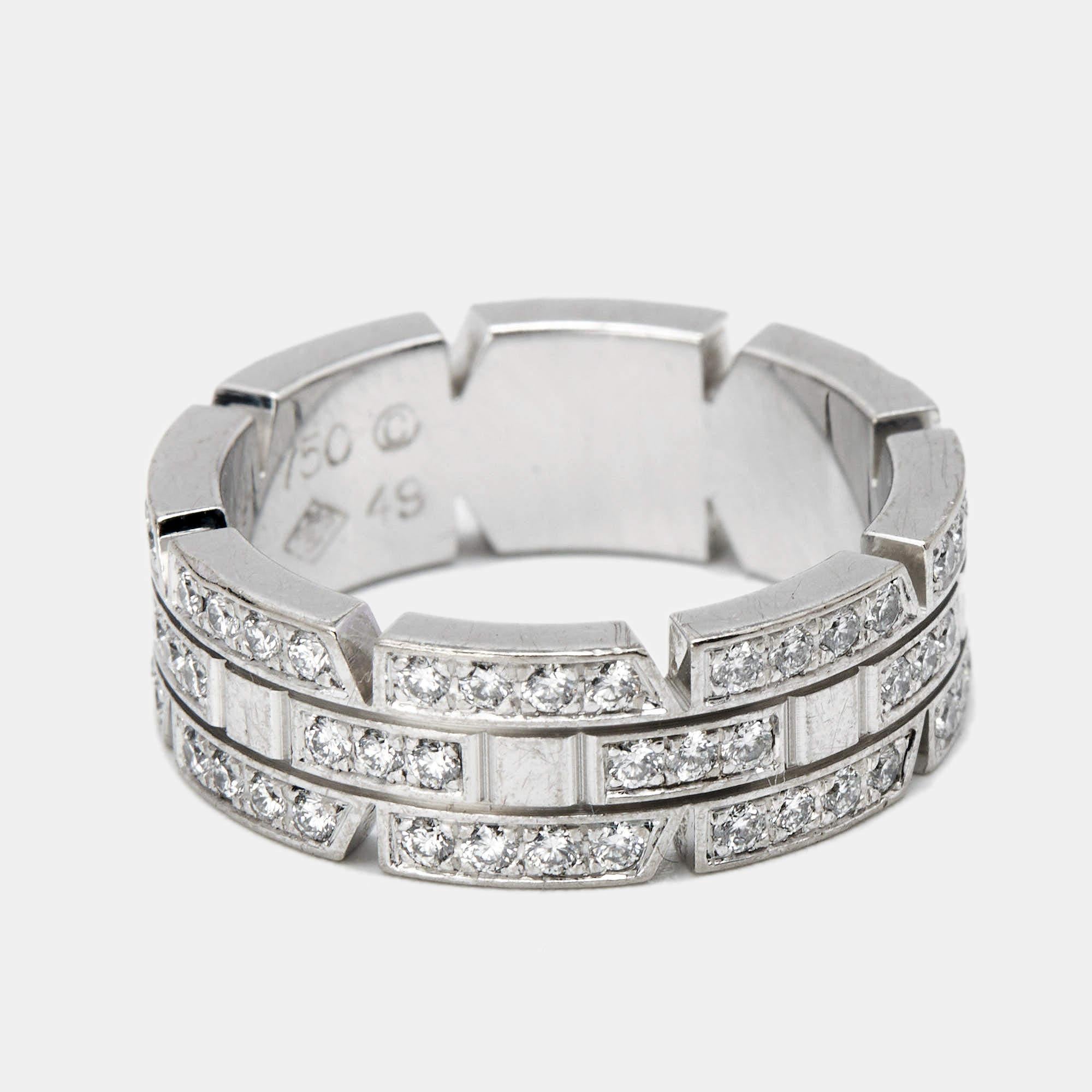 Cartier Mallion Panthere Diamonds 18k White Gold Ring Size 49 In Fair Condition In Dubai, Al Qouz 2