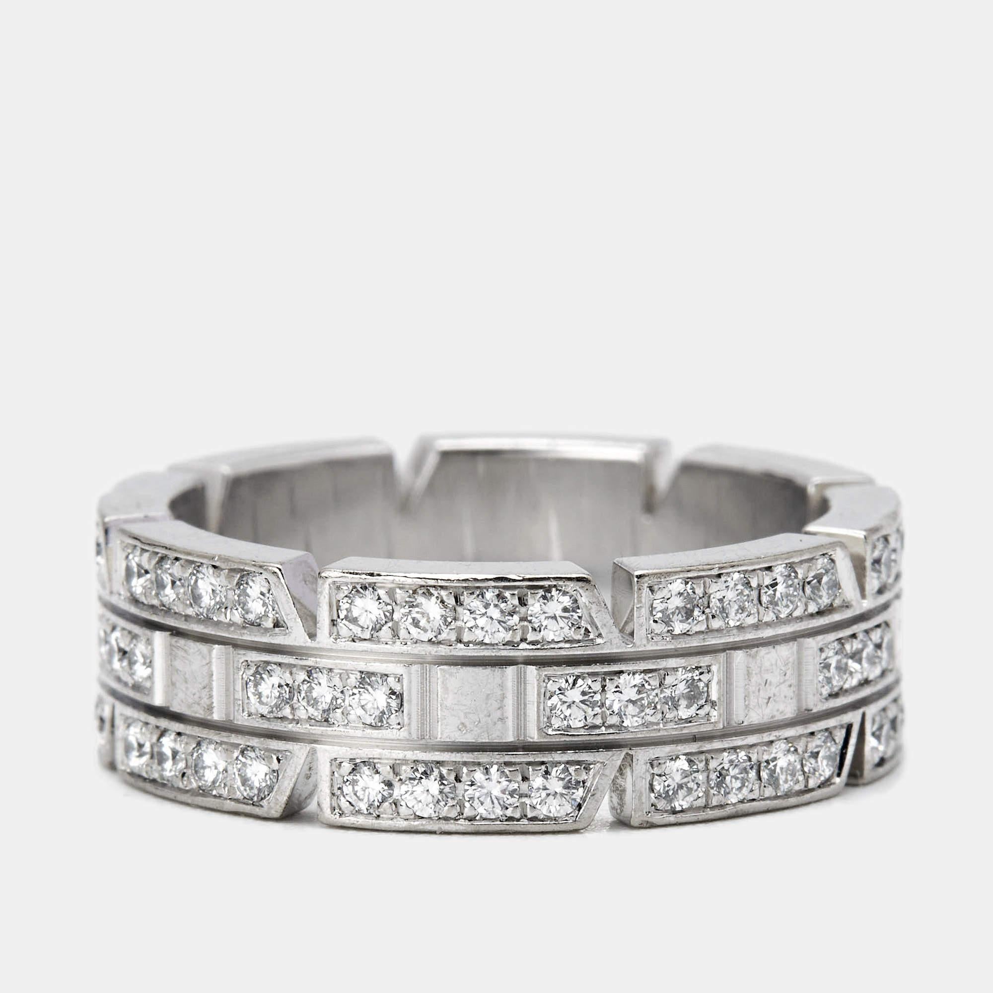 Women's Cartier Mallion Panthere Diamonds 18k White Gold Ring Size 49