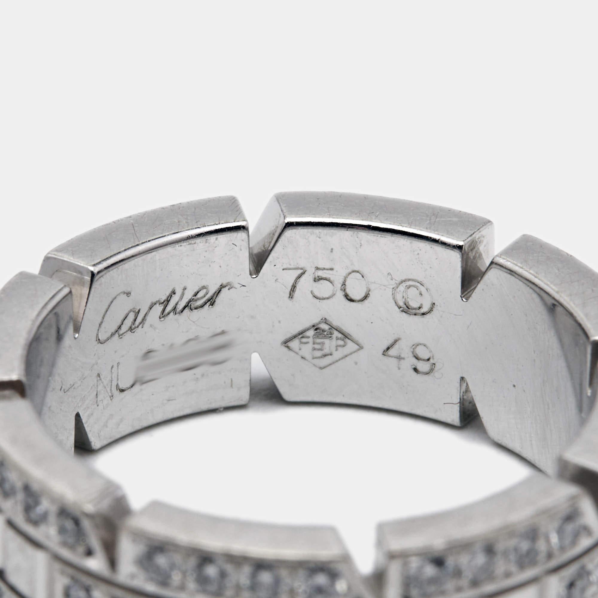 Cartier Mallion Panthere Diamonds 18k White Gold Ring Size 49 2