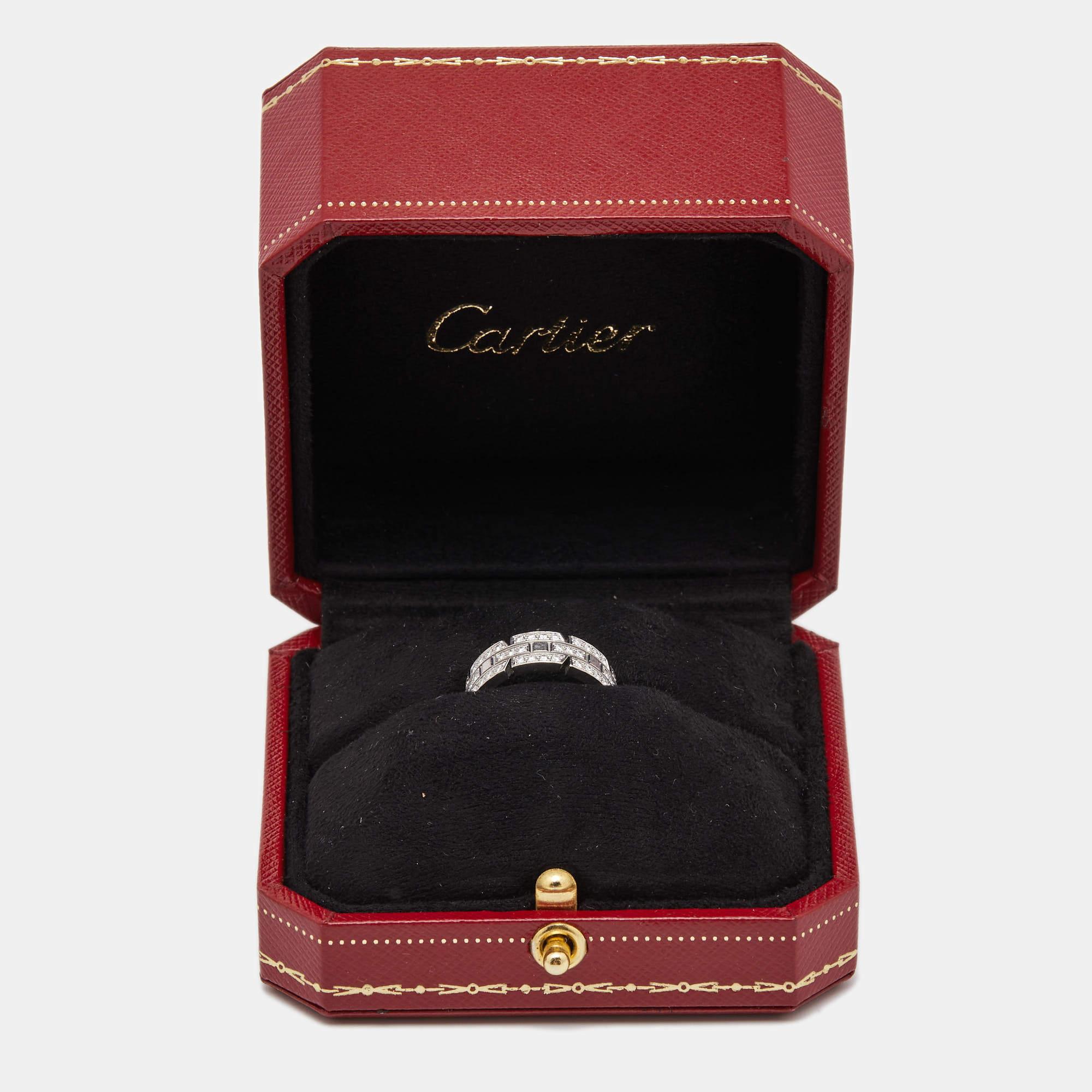 Cartier Mallion Panthere Diamonds 18k White Gold Ring Size 49 3
