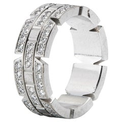 Cartier Mallion Panthere Diamonds 18k White Gold Ring Size 49