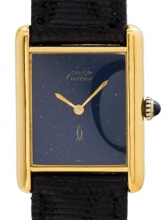 Cartier Vermeil Lapis Dial Tank Louis Manual Wristwatch, circa 1970s