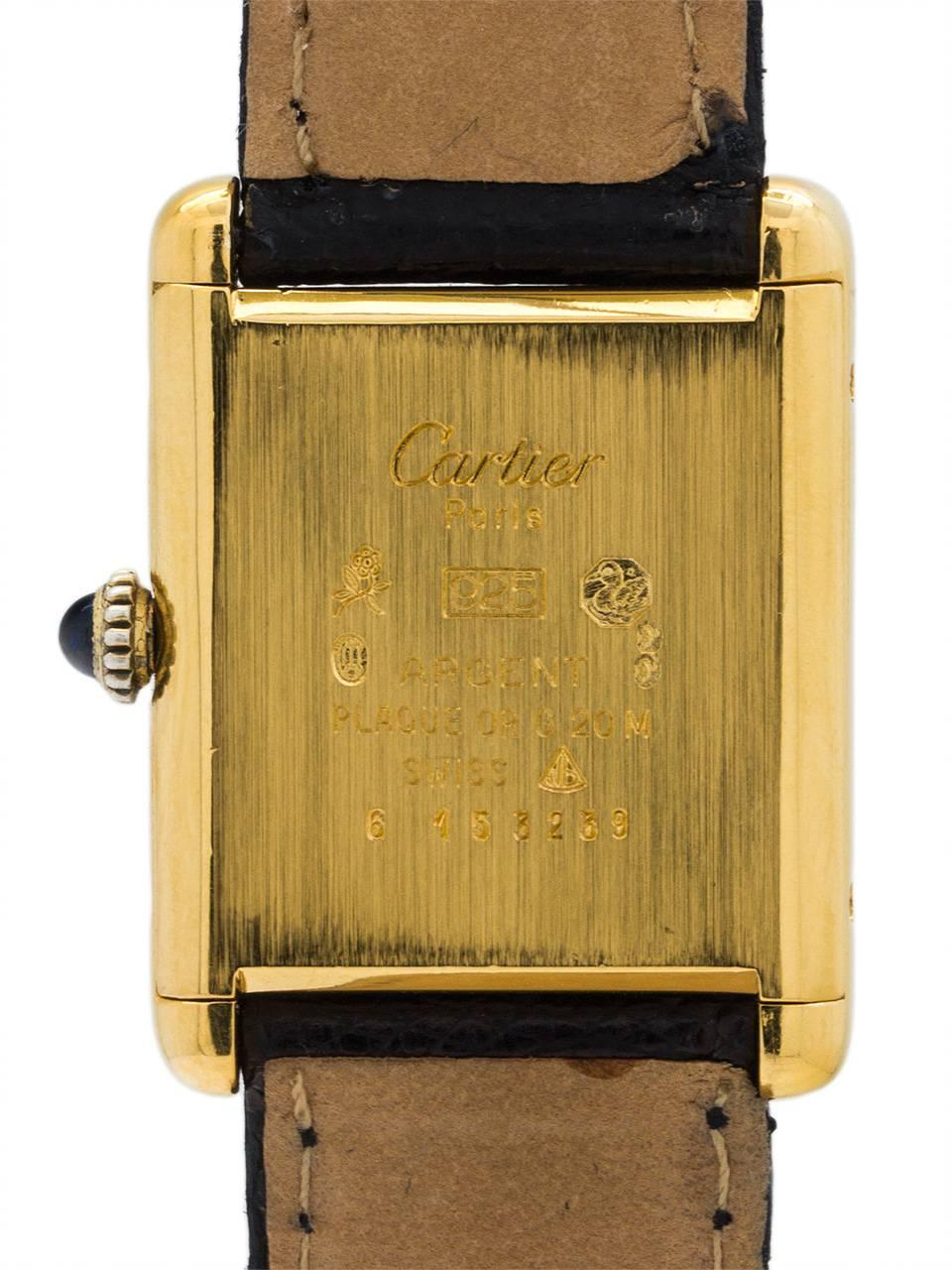 Cartier Vermeil Lapis Dial Tank Louis Manual Wristwatch, circa 1970s In Excellent Condition In West Hollywood, CA
