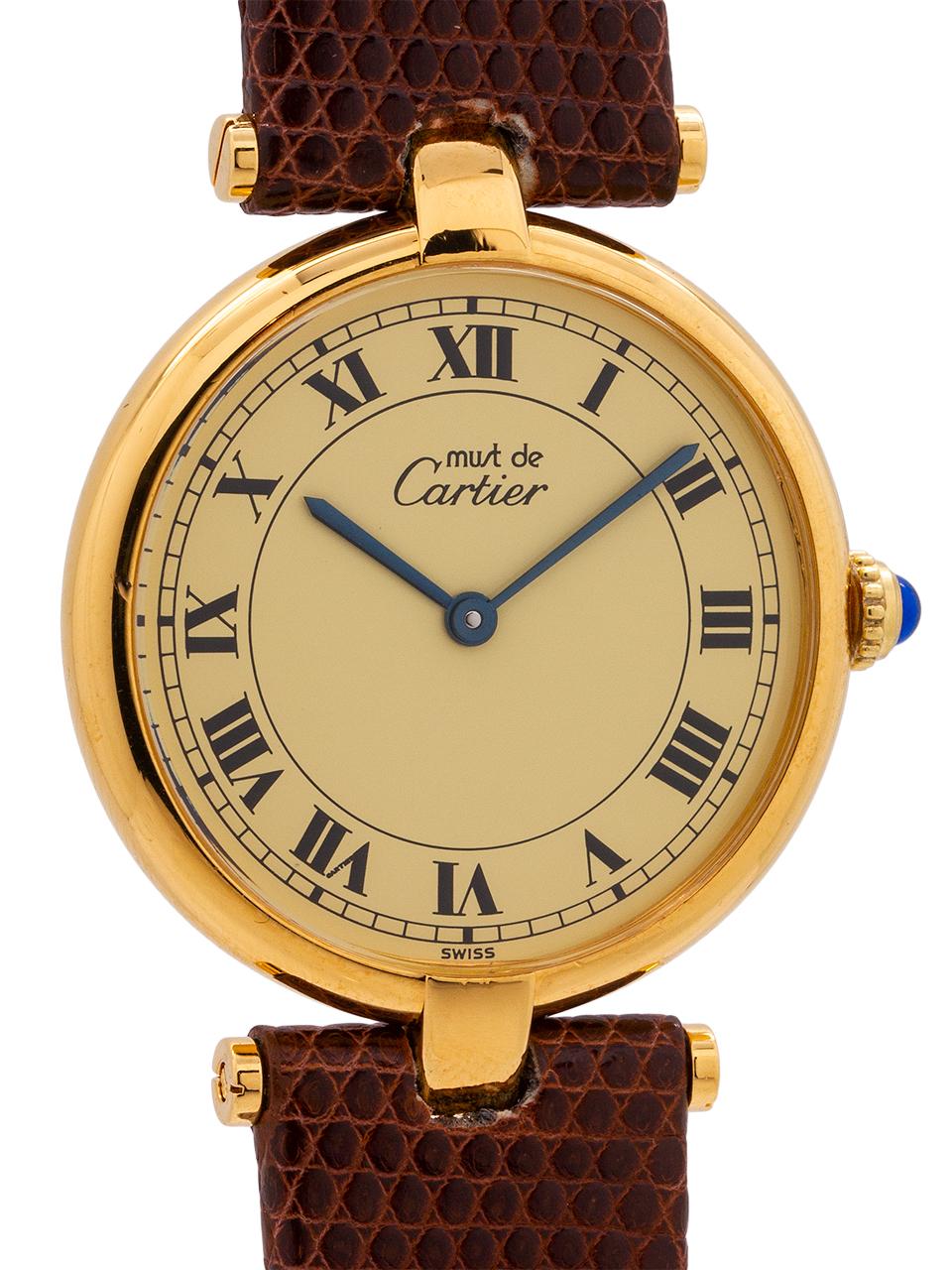 Cartier Man’s Vendome Tank Vermeil Watch, circa 1990s In Excellent Condition In West Hollywood, CA