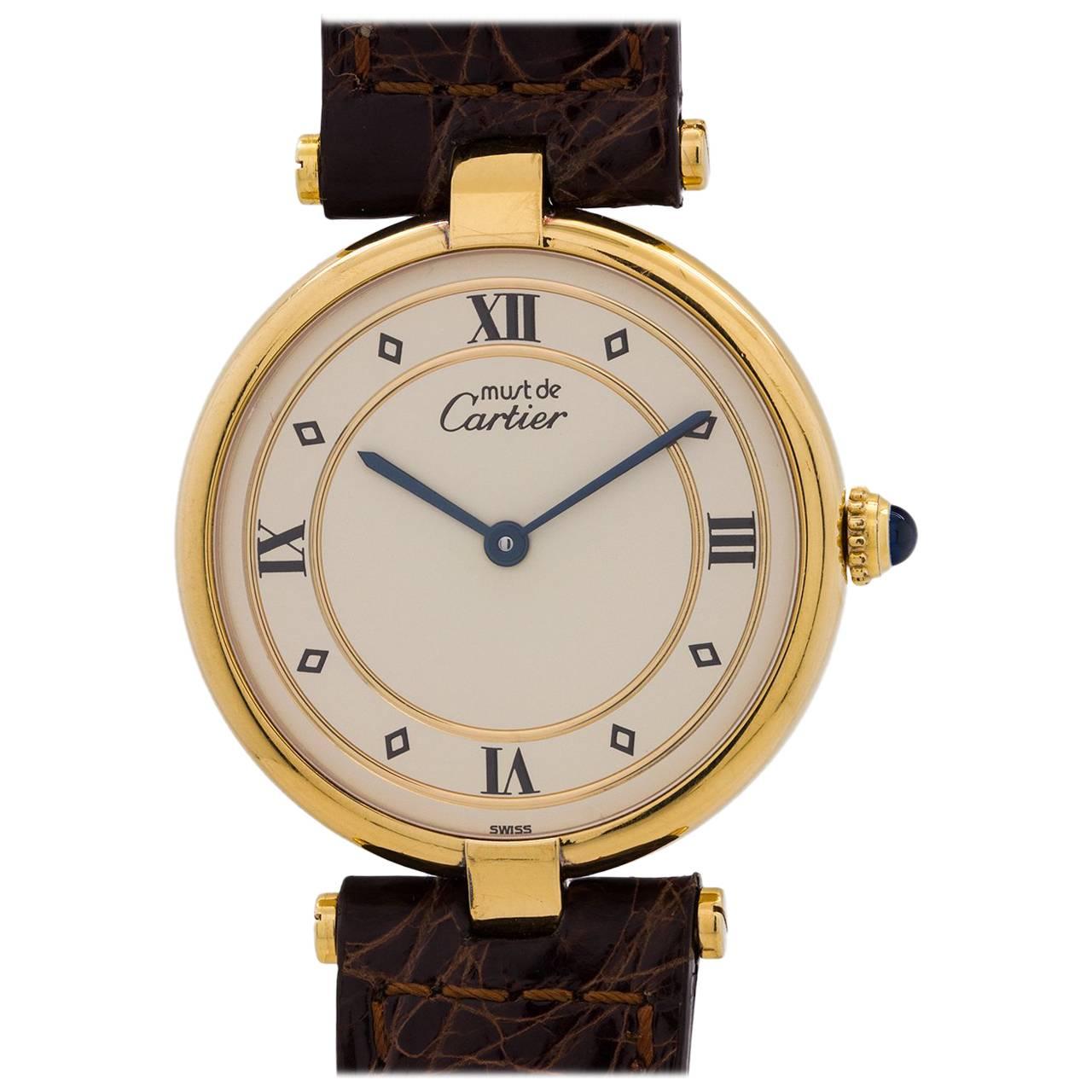 Cartier Man
s Vermeil Vendome Tank Quartz Wristwatch, circa 1990s