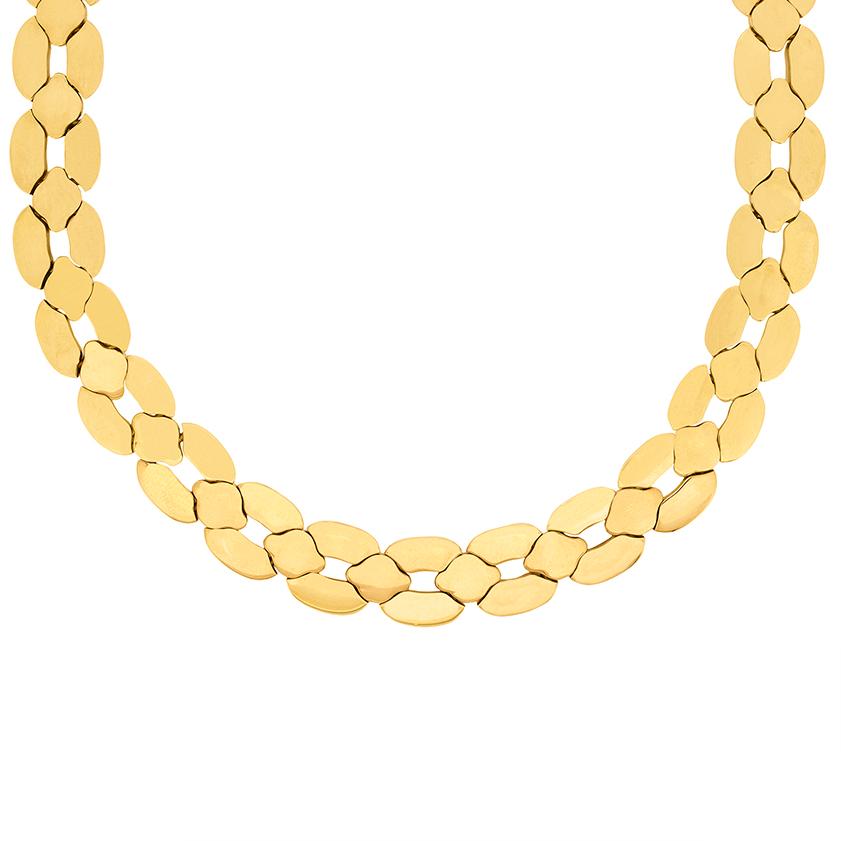 This beautiful Cartier set is the 'Margot' collection. Rare to find as a full set, this collection has all four pieces. The necklace weighs 91.3 grams, is 42 cm in length and is 18 carat yellow gold with a push clasp and safety clasp. The bracelet
