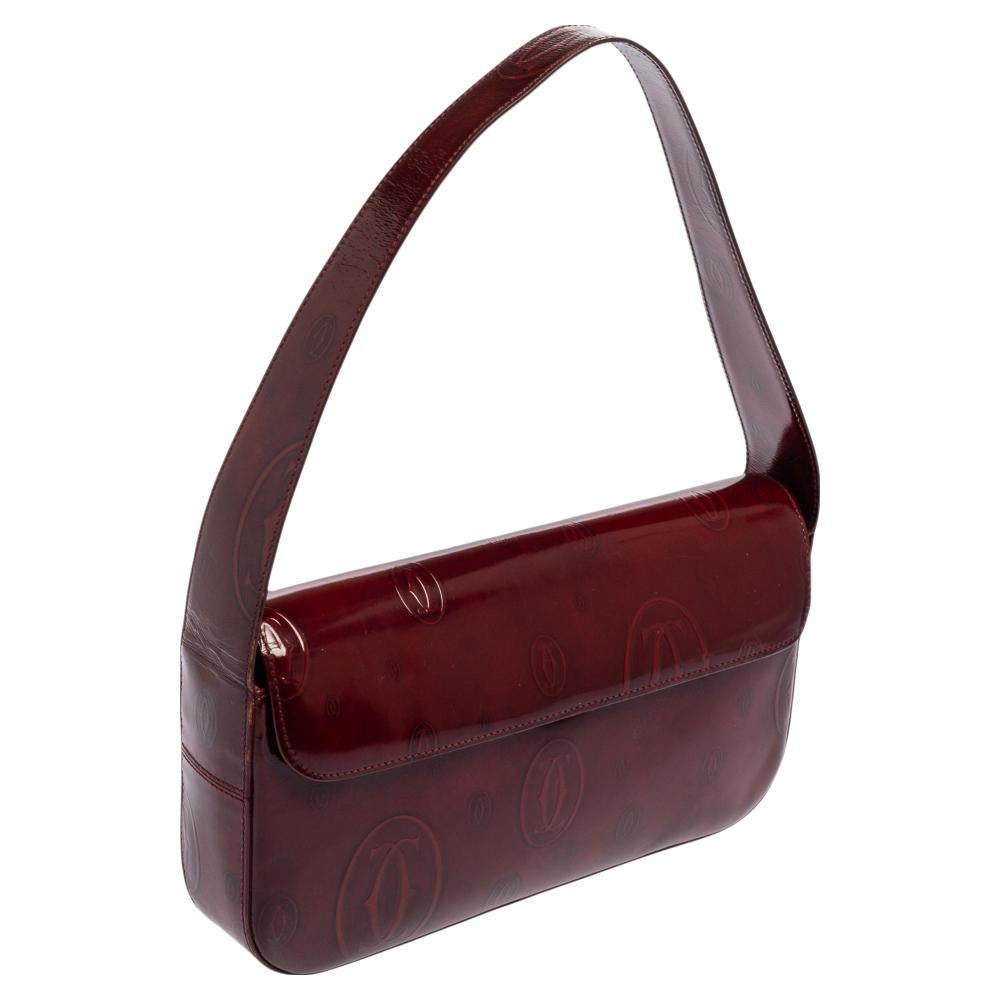 Cartier Maroon Patent Leather Must de Cartier Baguette Bag In Good Condition In Dubai, Al Qouz 2