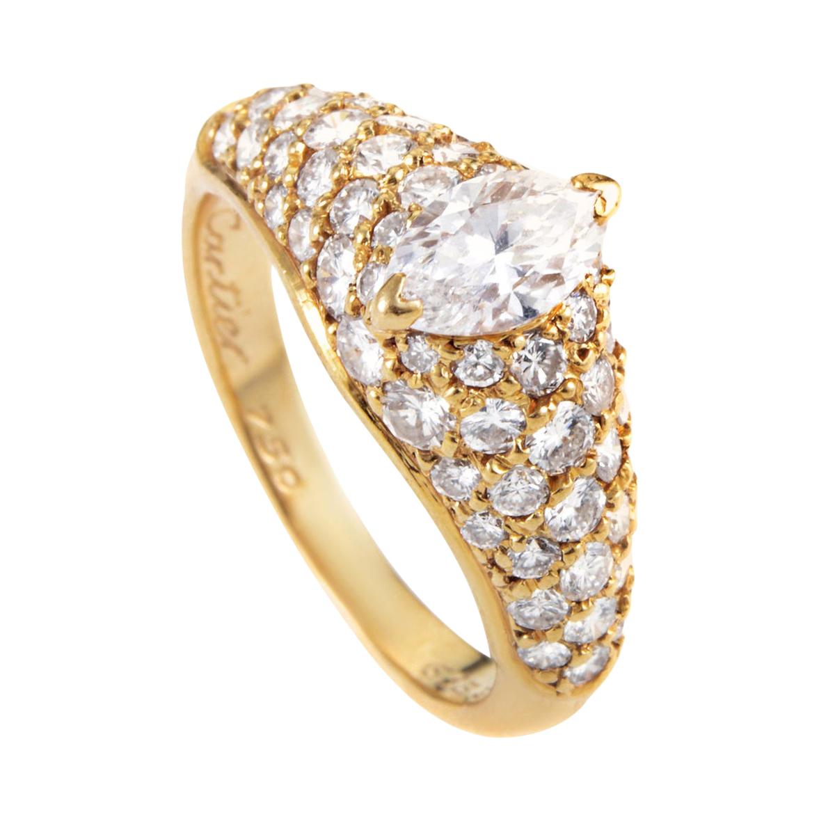 Cartier Marquise 1.25 Carat Diamond 18 Karat Yellow Gold Engagement Ring