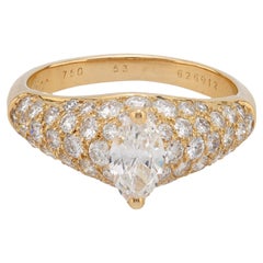 Cartier Verlobungsring aus 18 Karat Gelbgold mit Diamanten im Marquiseschliff und Pavé-Schliff