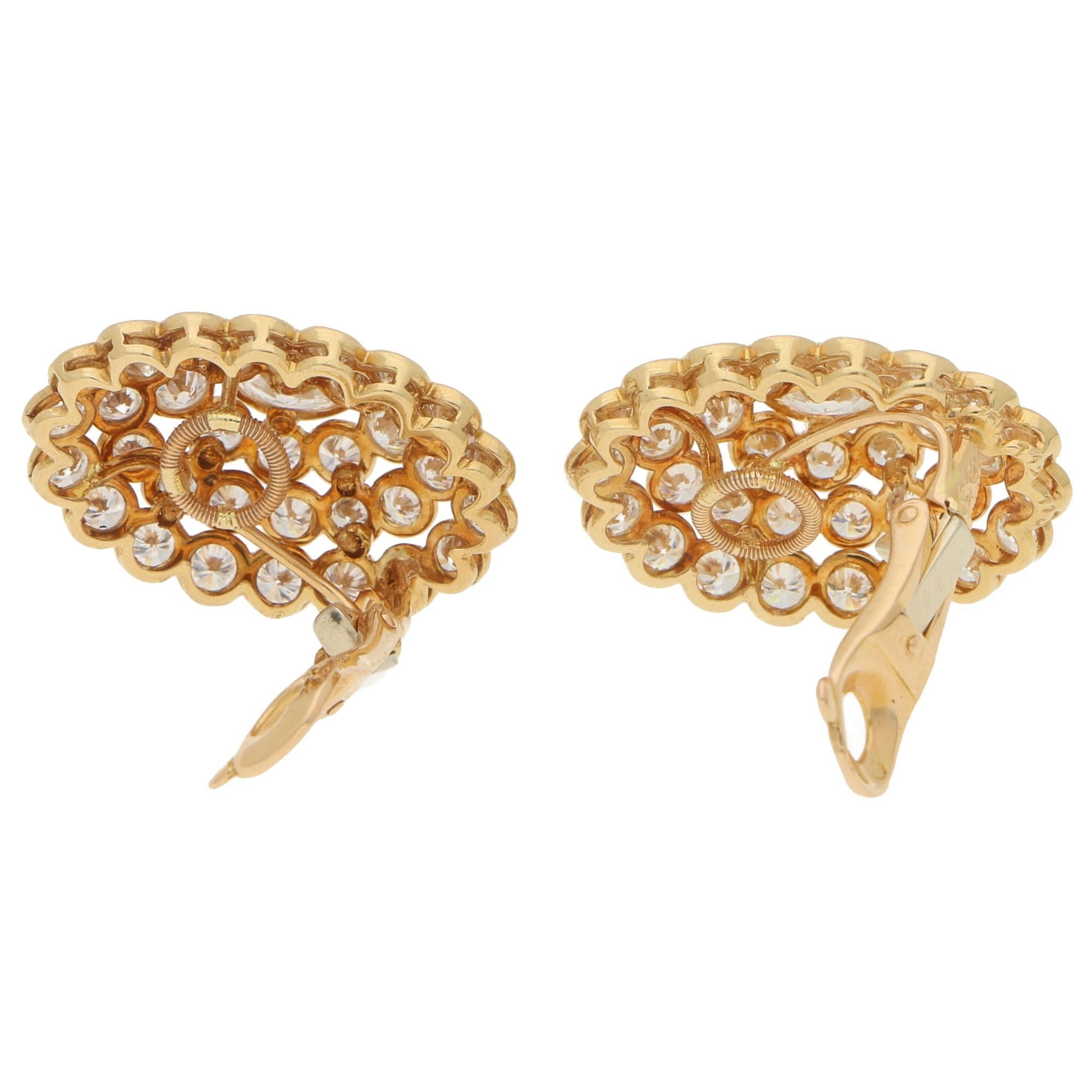 Women's or Men's Vintage Cartier Diamond Cluster Earrings in 18 Karat Yellow Gold