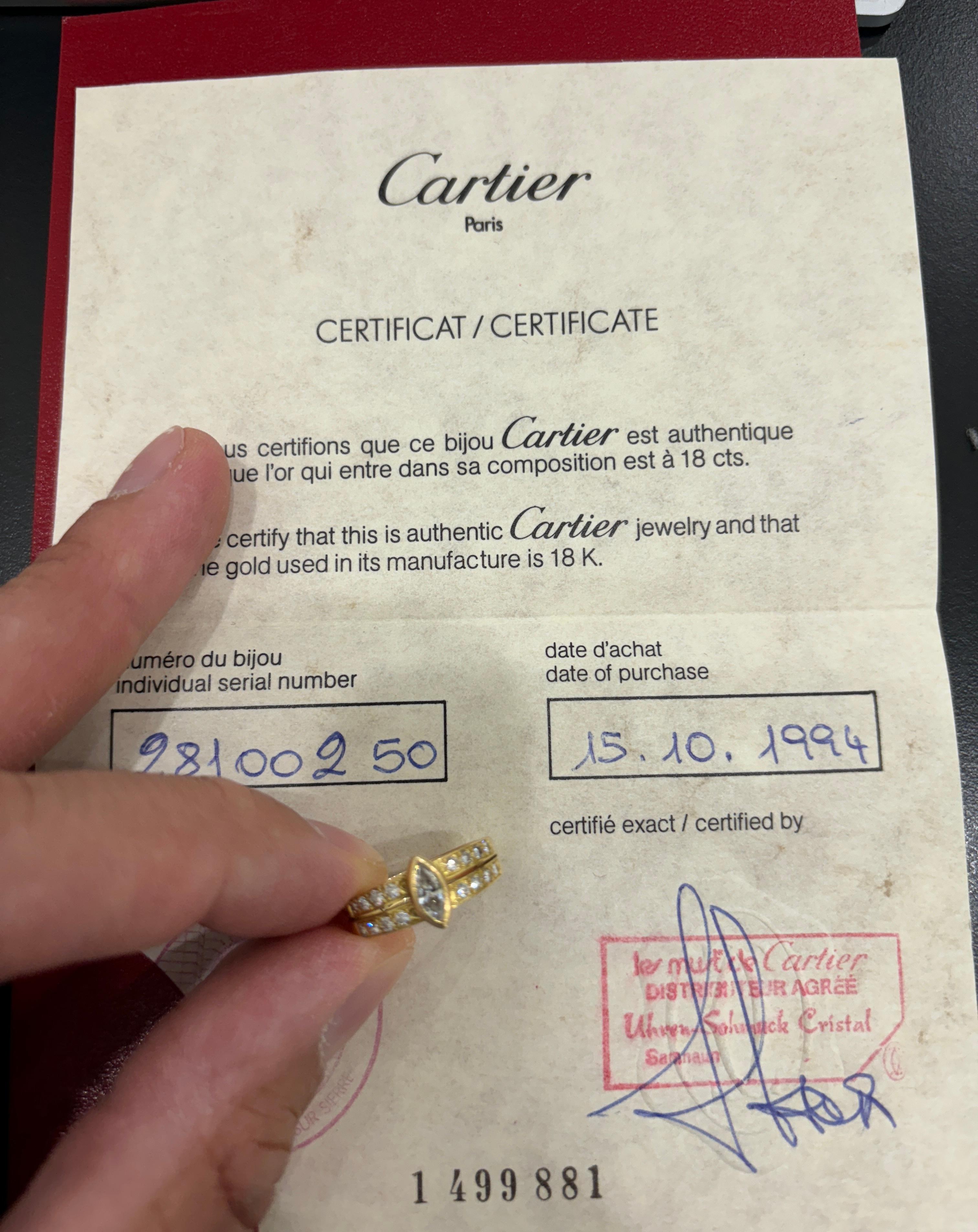 Cartier Marquise Diamond Gold Band Ring For Sale 1