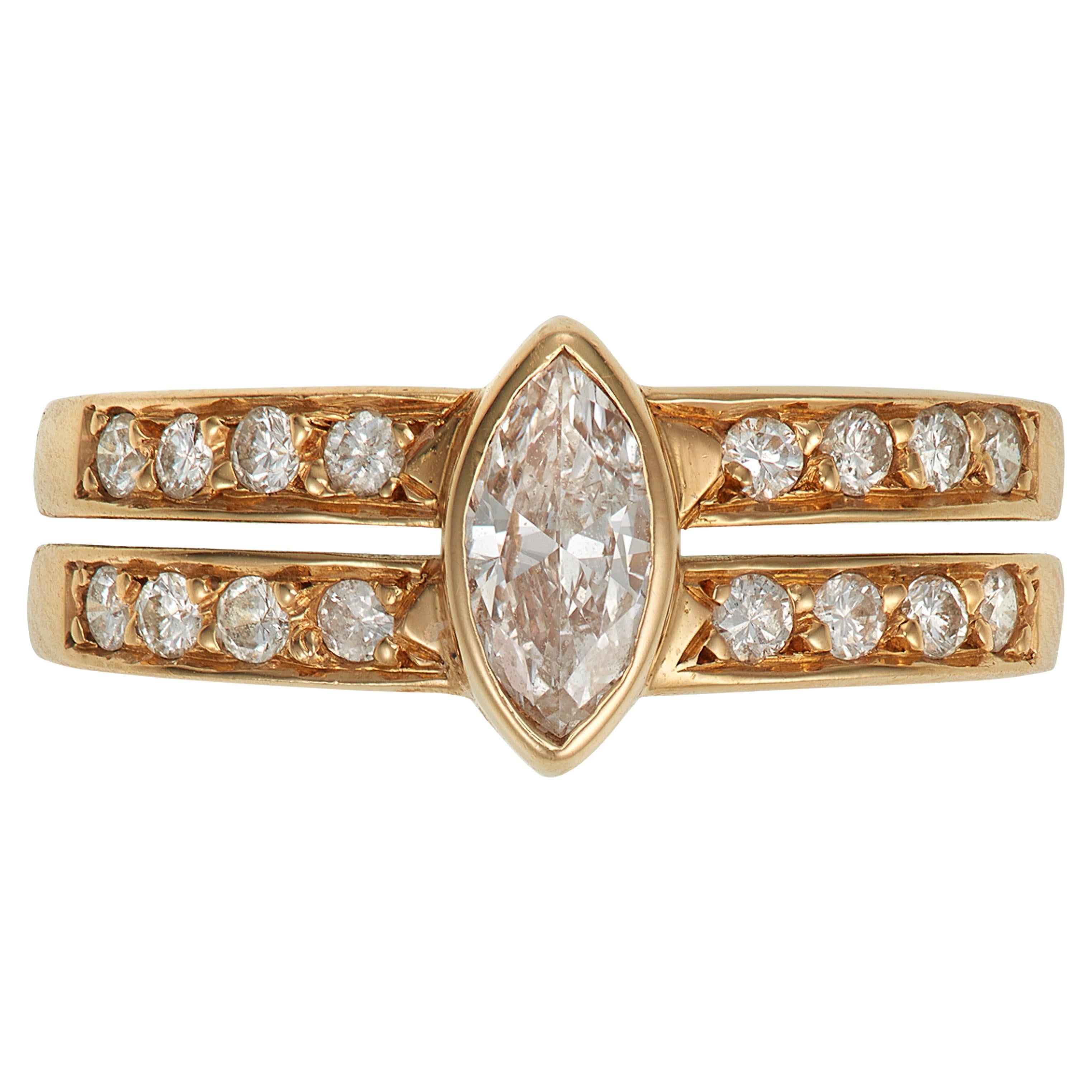 Cartier Marquise Diamant Gold Band Ring im Angebot