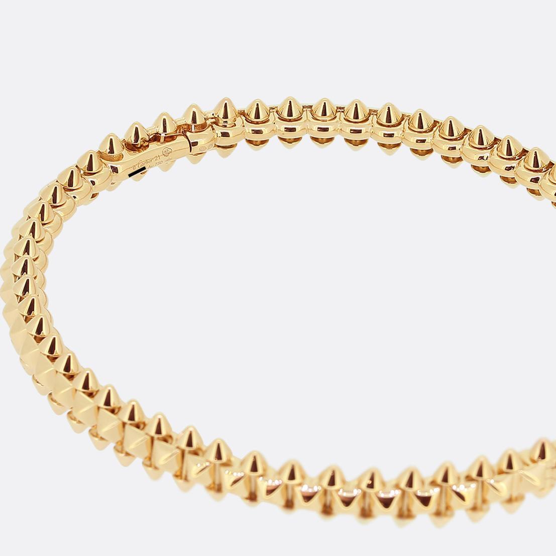 Here we have a daring piece from the world renowned jewellery house of Cartier. This bracelet has been crafted from 18ct rose gold and forms part of their iconic 'Clash de Cartier' collection to showcase a spike studded design which appears sharp