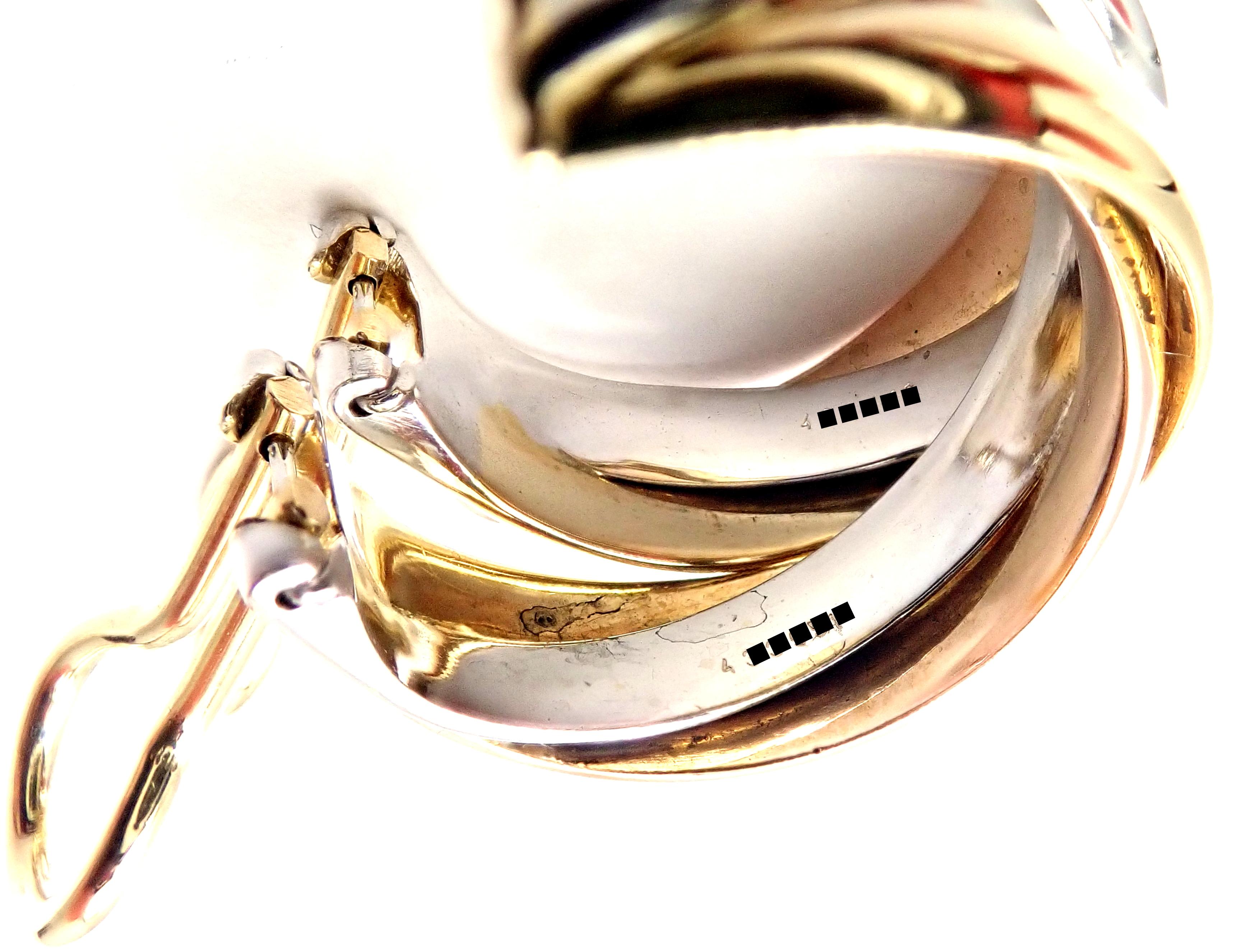 Cartier Medium Size Trinity Hoop Tri-Color Gold Earrings In Excellent Condition For Sale In Holland, PA