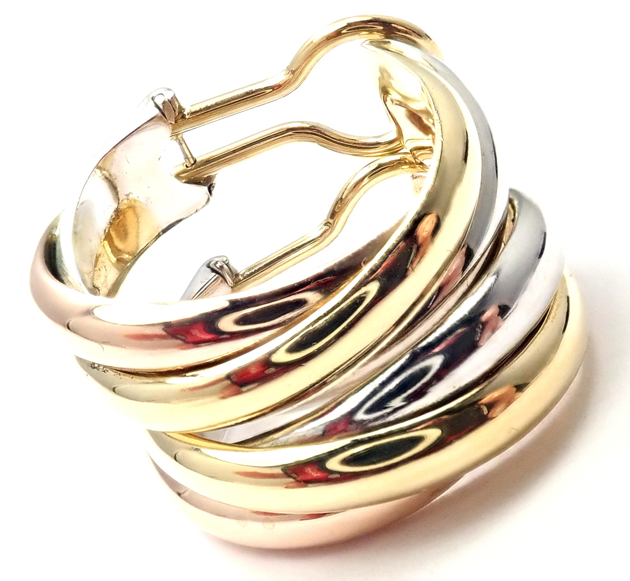 Women's or Men's Cartier Medium Size Trinity Hoop Tri-Color Gold Earrings