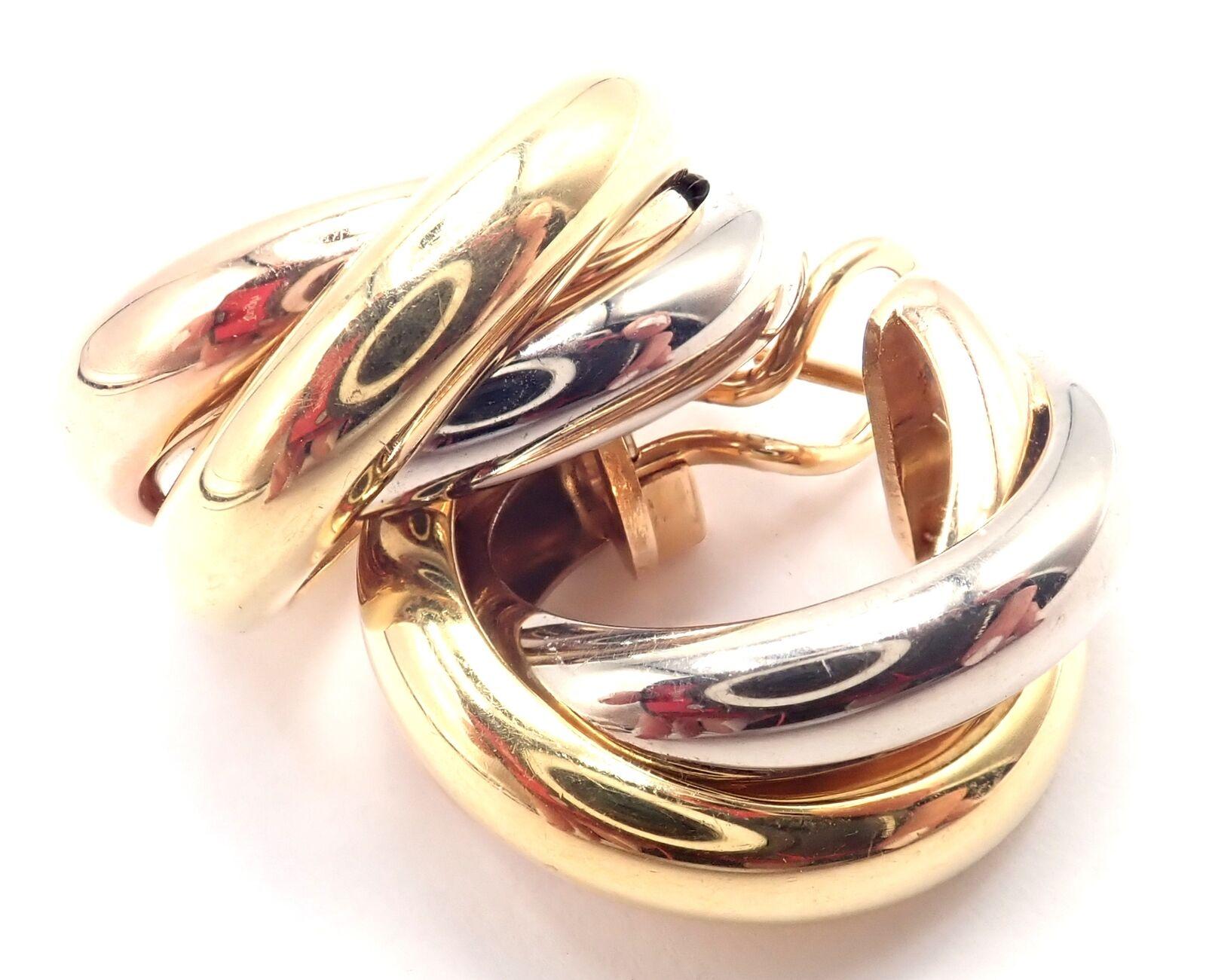 Cartier Medium Size Trinity Hoop Tri-Color Gold Hoop Earrings For Sale 6