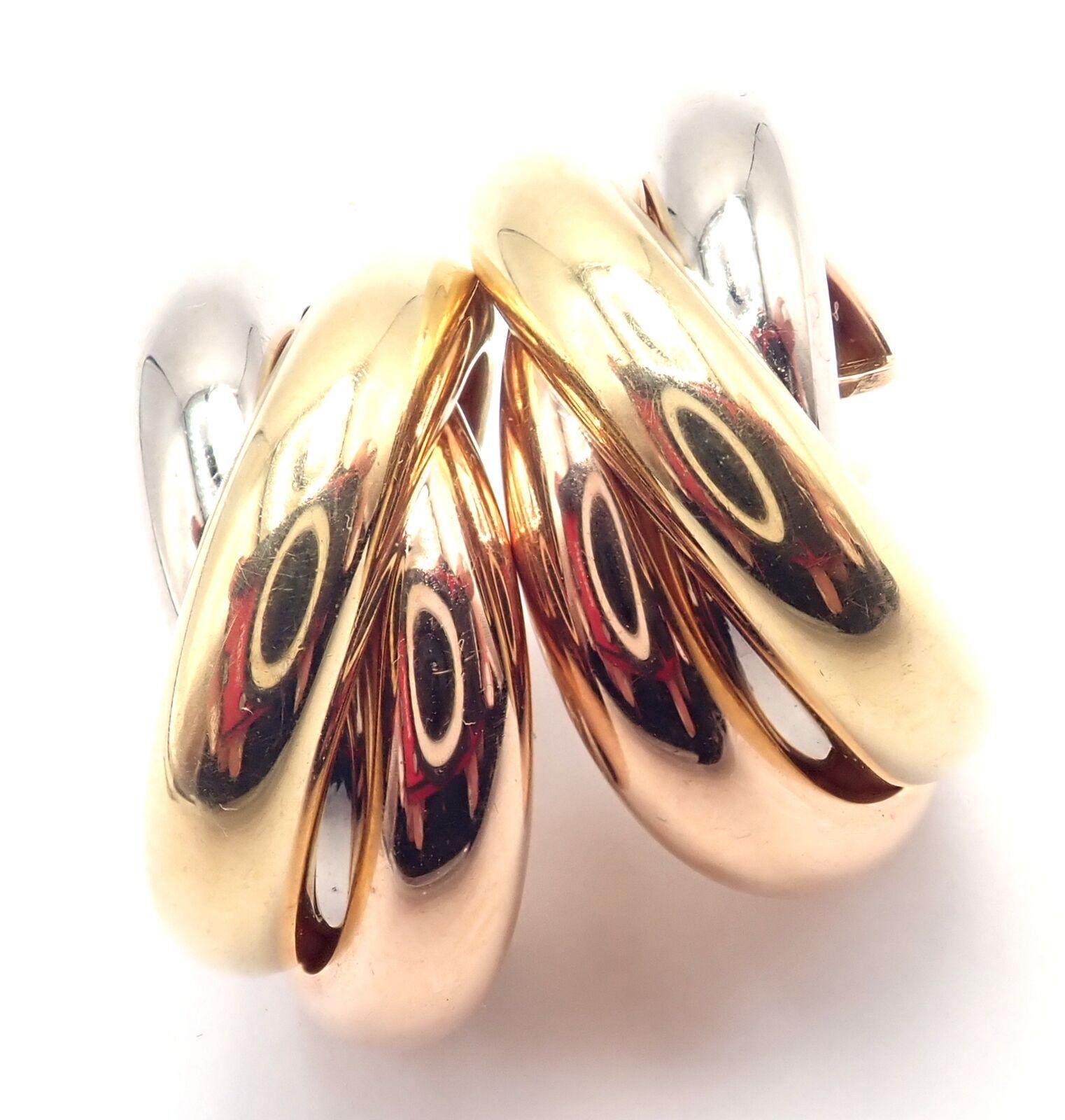 Cartier Medium Size Trinity Hoop Tri-Color Gold Hoop Earrings In Excellent Condition For Sale In Holland, PA