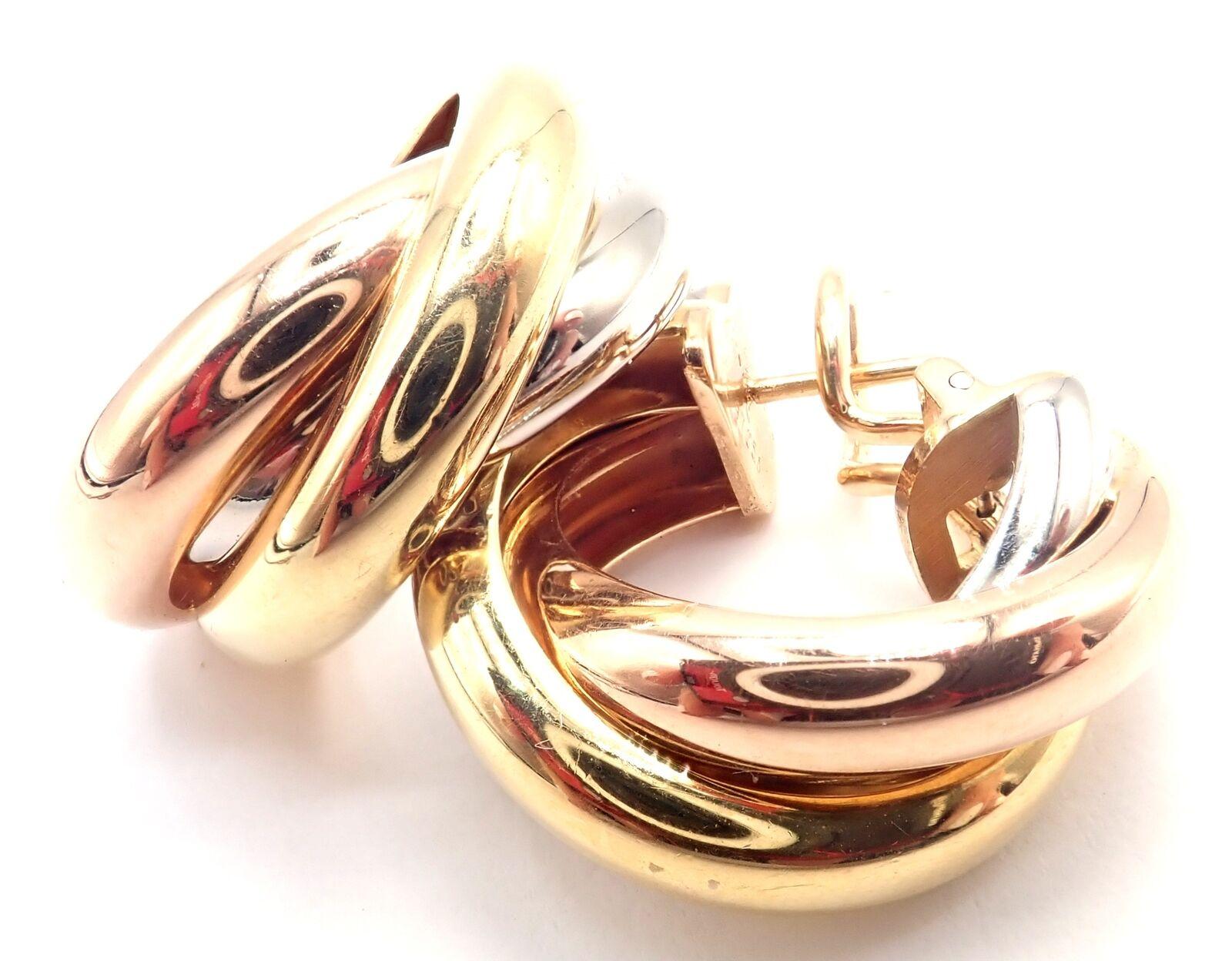 Cartier Medium Size Trinity Hoop Tri-Color Gold Hoop Earrings For Sale 1