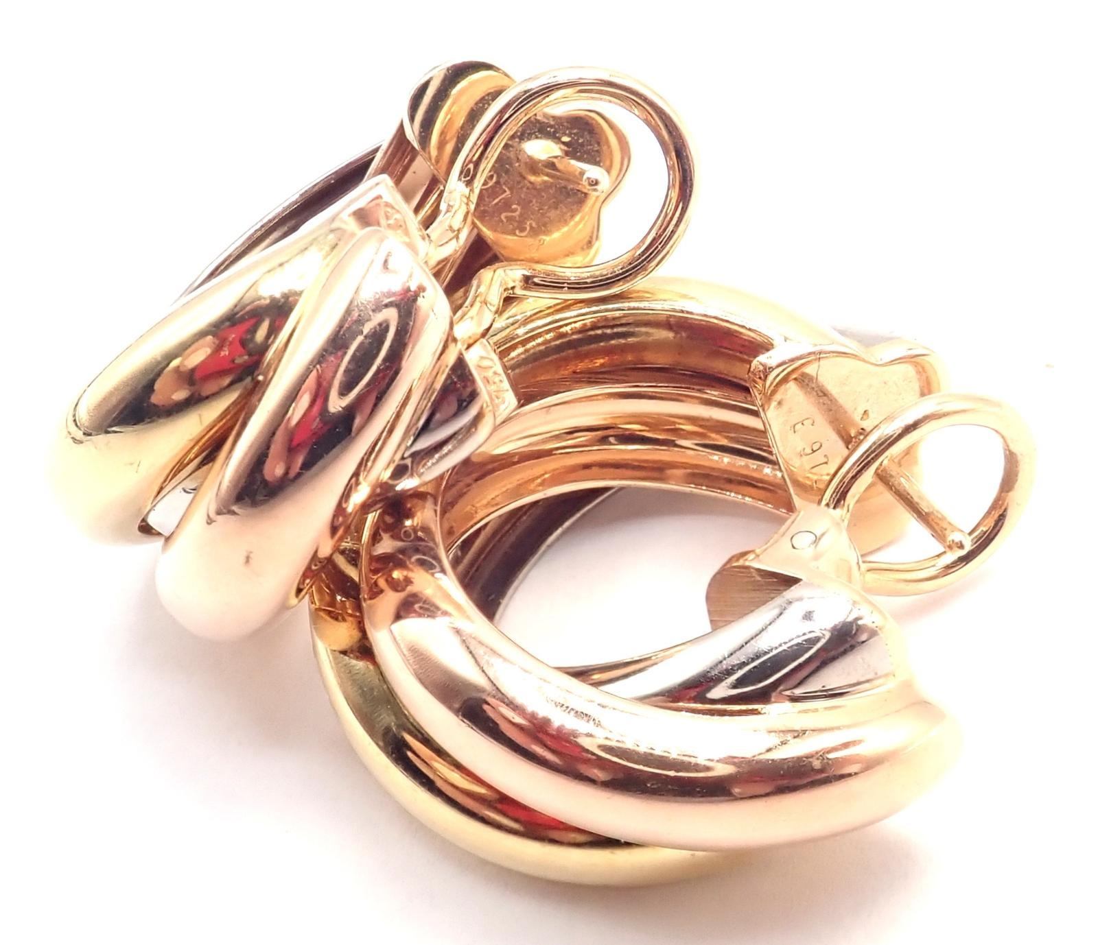Cartier Medium Size Trinity Hoop Tri-Color Gold Hoop Earrings For Sale 2