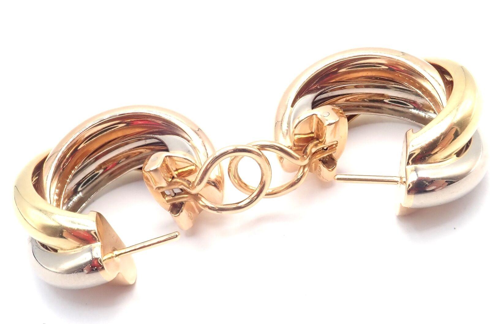 Cartier Medium Size Trinity Hoop Tri-Color Gold Hoop Earrings For Sale 5