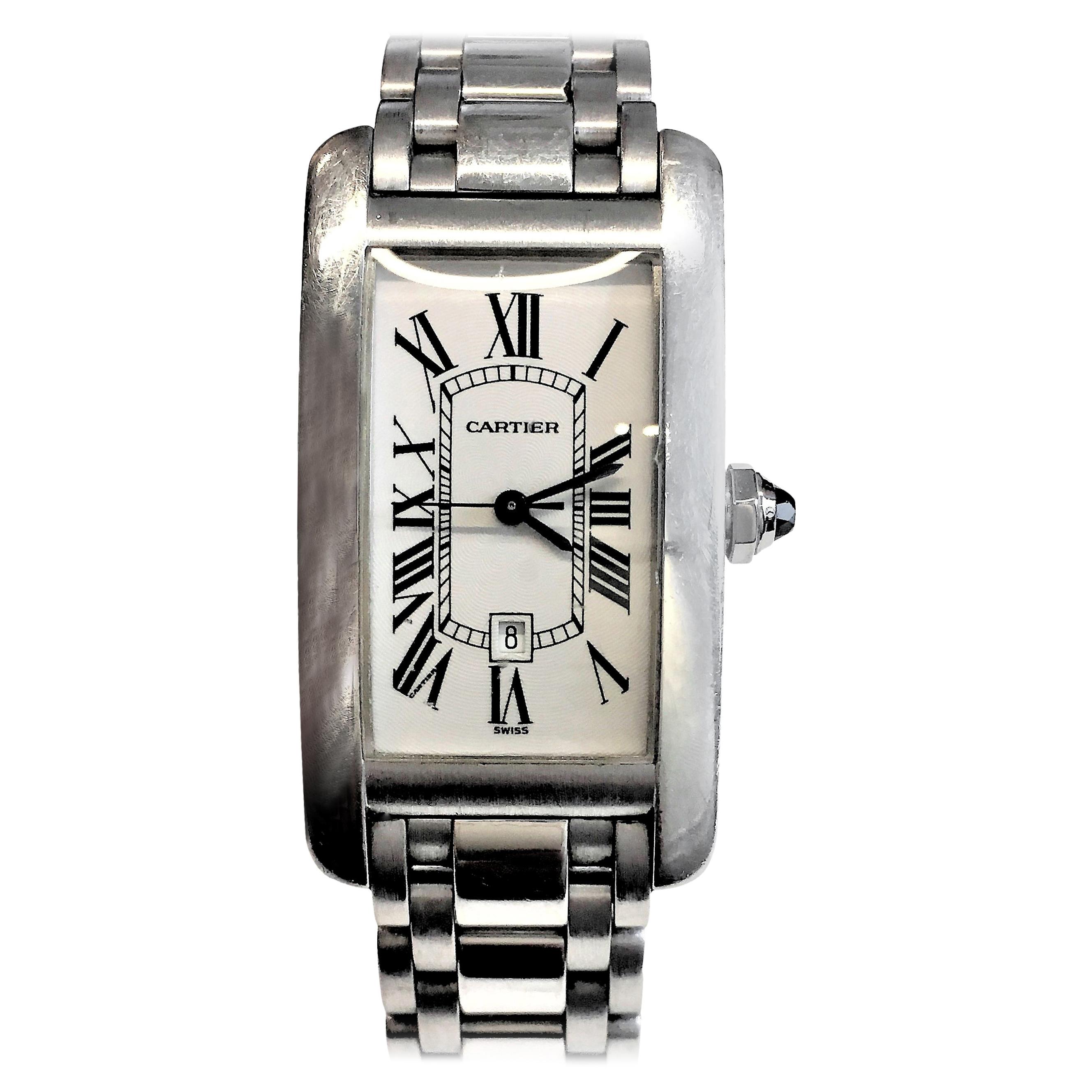 Cartier Medium Size White Gold Tank Americaine Watch For Sale