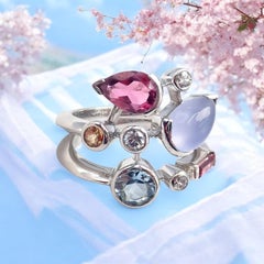 Cartier Meli Melo Chalcedony Tourmaline Garnet Diamond Platinum Ring