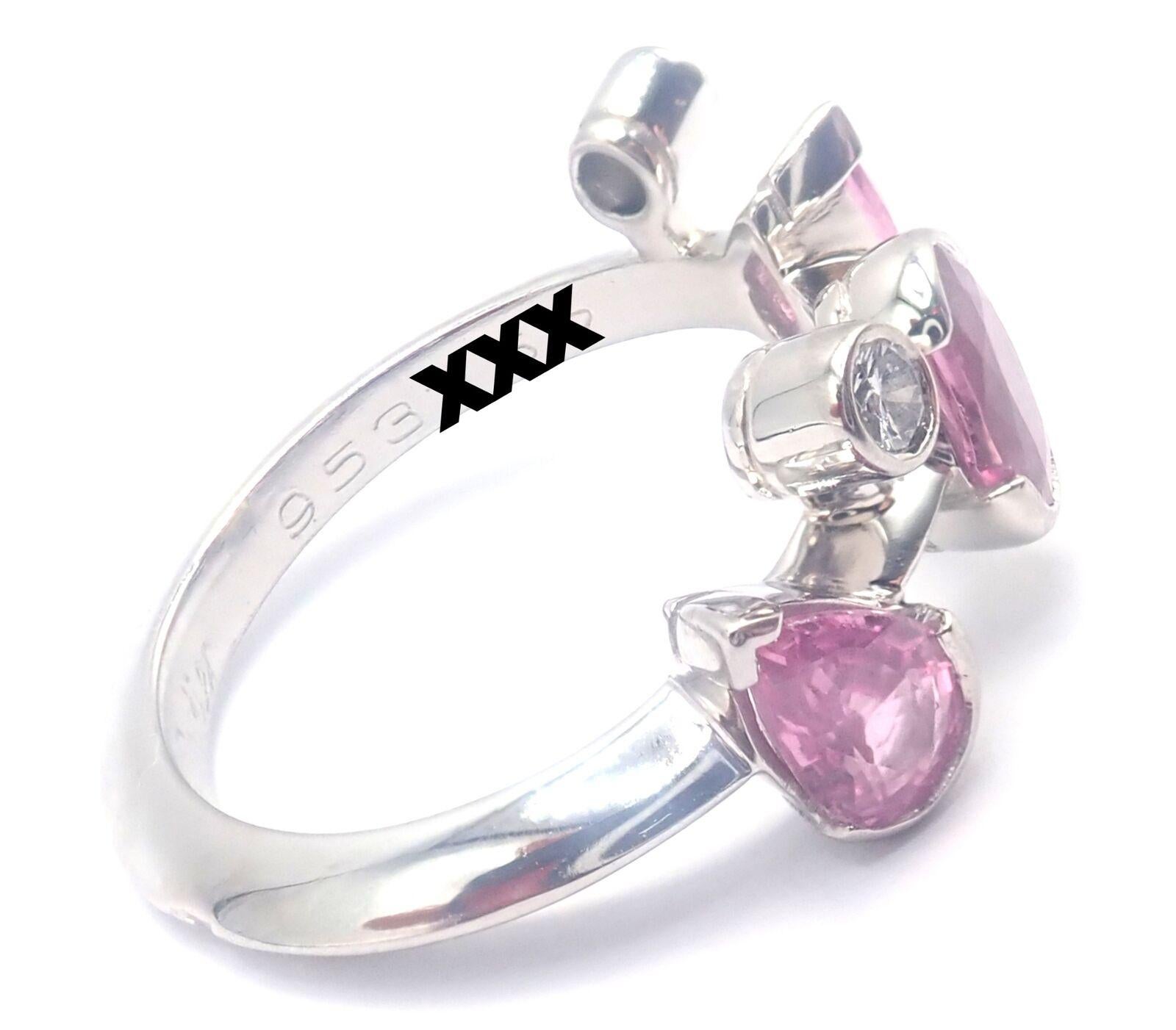 Platinum Meli Melo Diamond Pink Sapphire Band Ring by Cartier. 
With 3 round brilliant cut diamonds VS1 clarity, G color total weight approx .24 ct
3 pick sapphires (Oval, pear shape, marque shape)
This ring is in mint condition and comes with