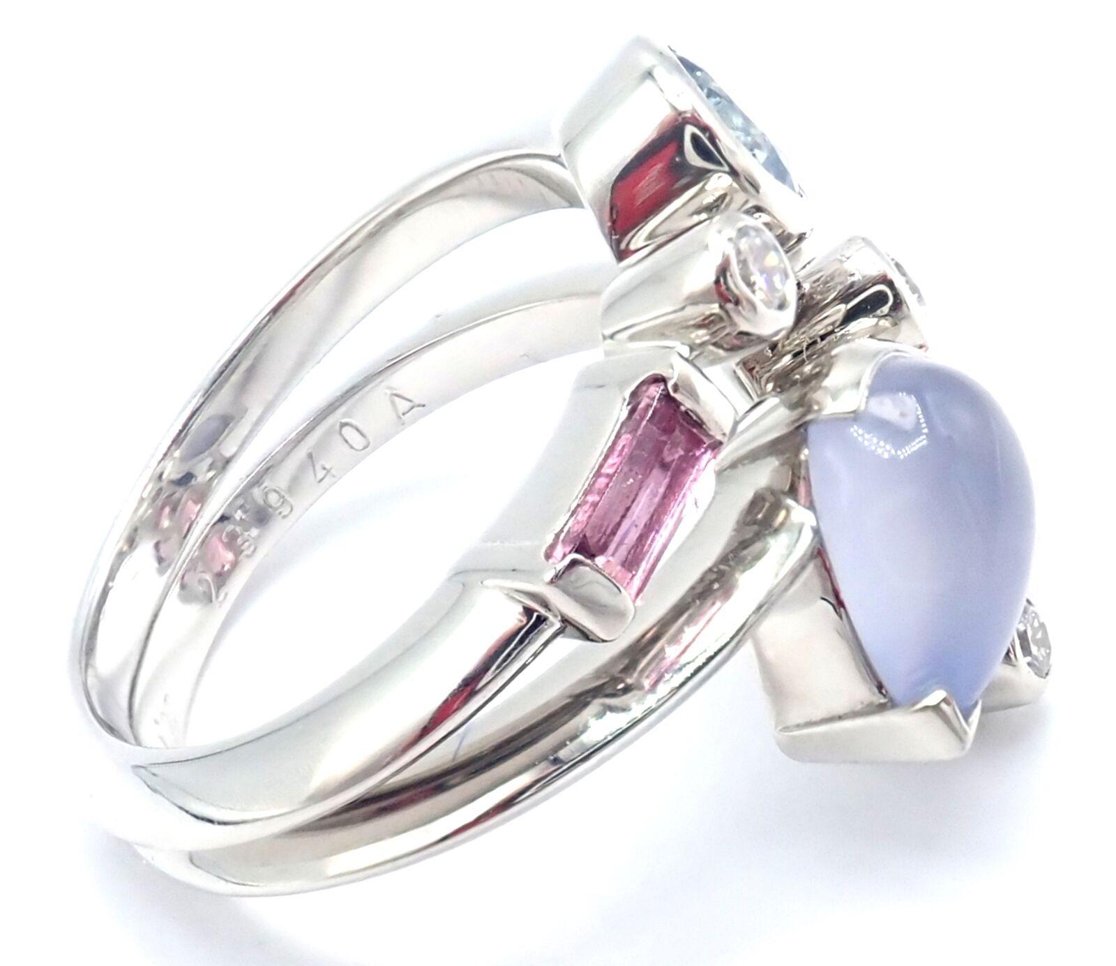 Cartier Meli Platinring mit Chalcedon, Turmalin, Granat und Diamant (Brillantschliff) im Angebot