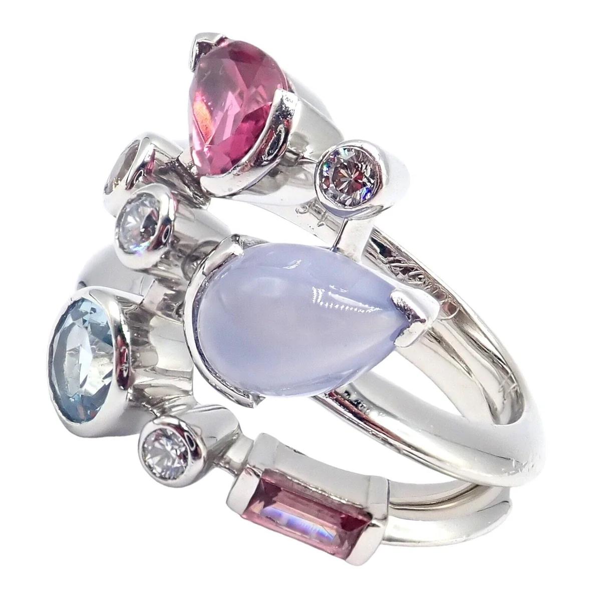 Cartier Bague Meli Melo en platine, calcédoine, tourmaline, grenat et diamant Excellent état - En vente à Southampton, PA