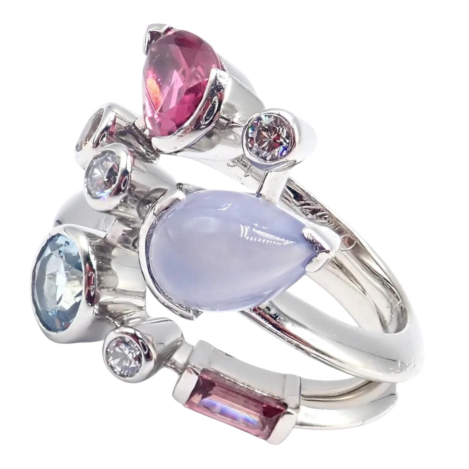 Cartier Bague Meli Melo en platine, calcédoine, tourmaline, grenat et diamant en vente 2