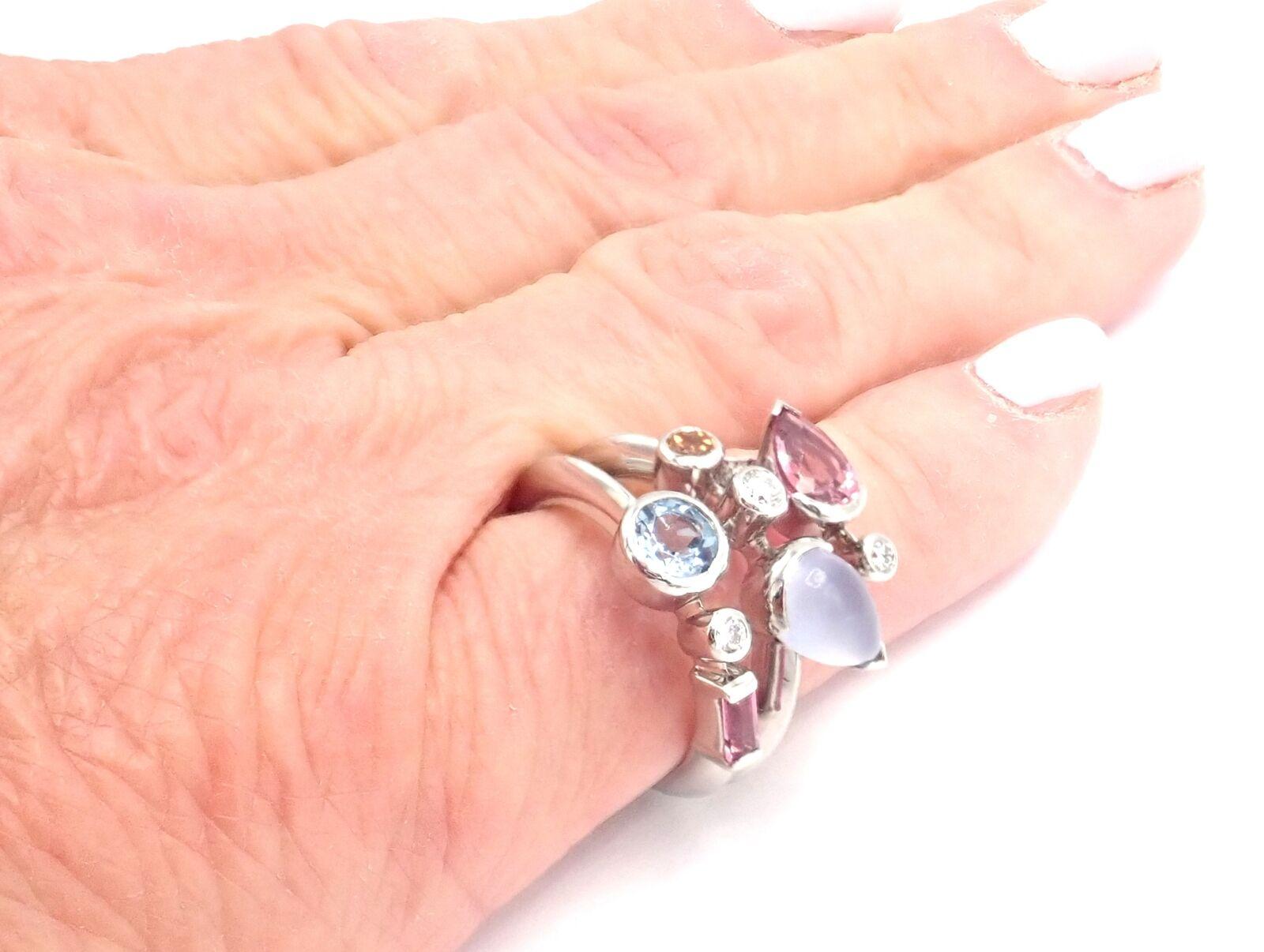 Women's or Men's Cartier Meli Melo Chalcedony Tourmaline Garnet Diamond Platinum Ring For Sale