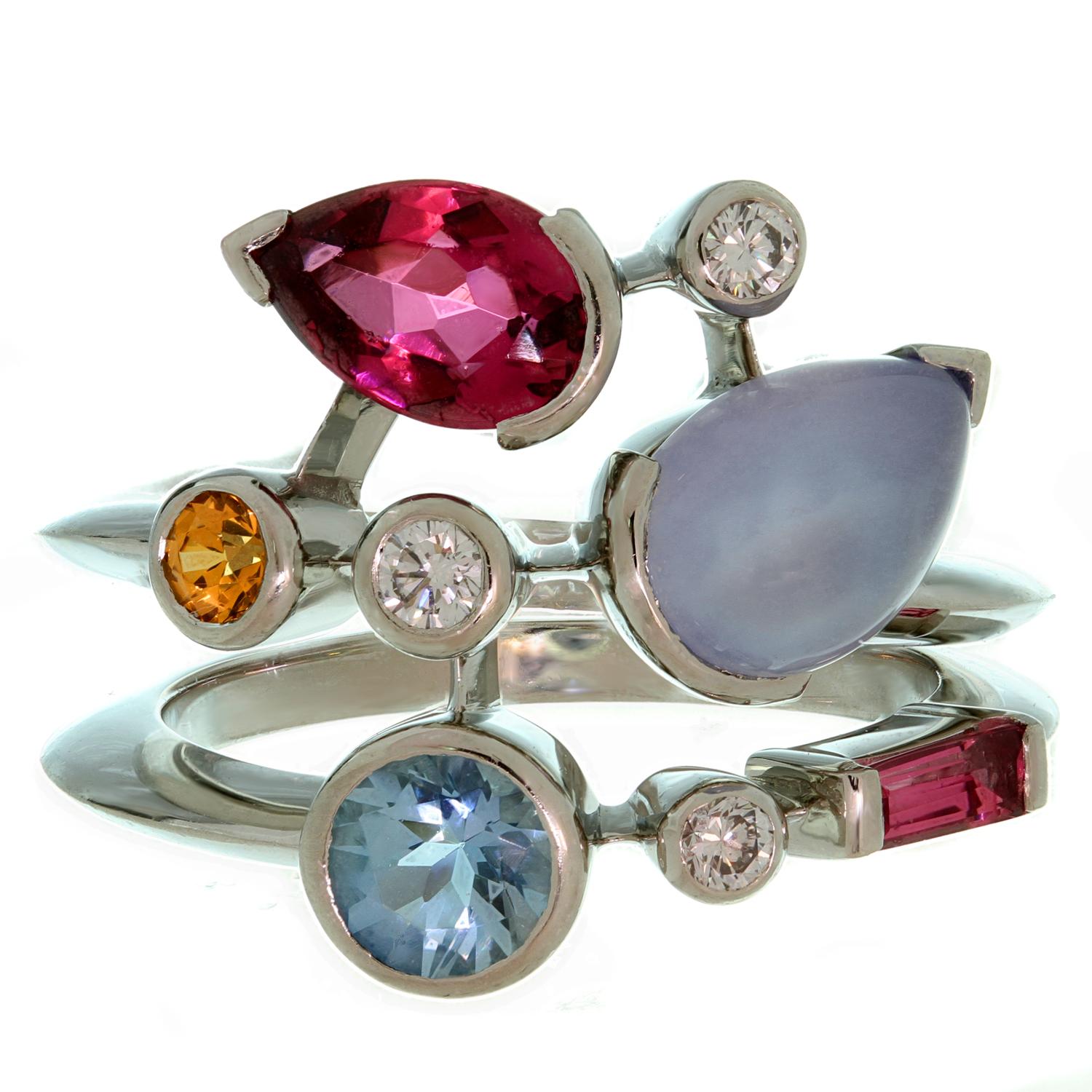 Cartier Meli Melo Diamond Multicolor Gemtones Platinum Ring In Excellent Condition For Sale In New York, NY