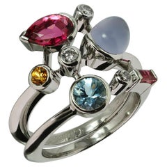 Cartier Meli Melo Diamond Multicolor Gemtones Platinum Ring