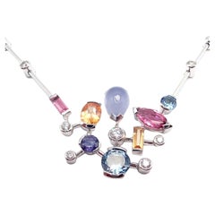 Cartier Meli Melo Diamond Tourmaline Moonstone Aquamarine Platinum Necklace