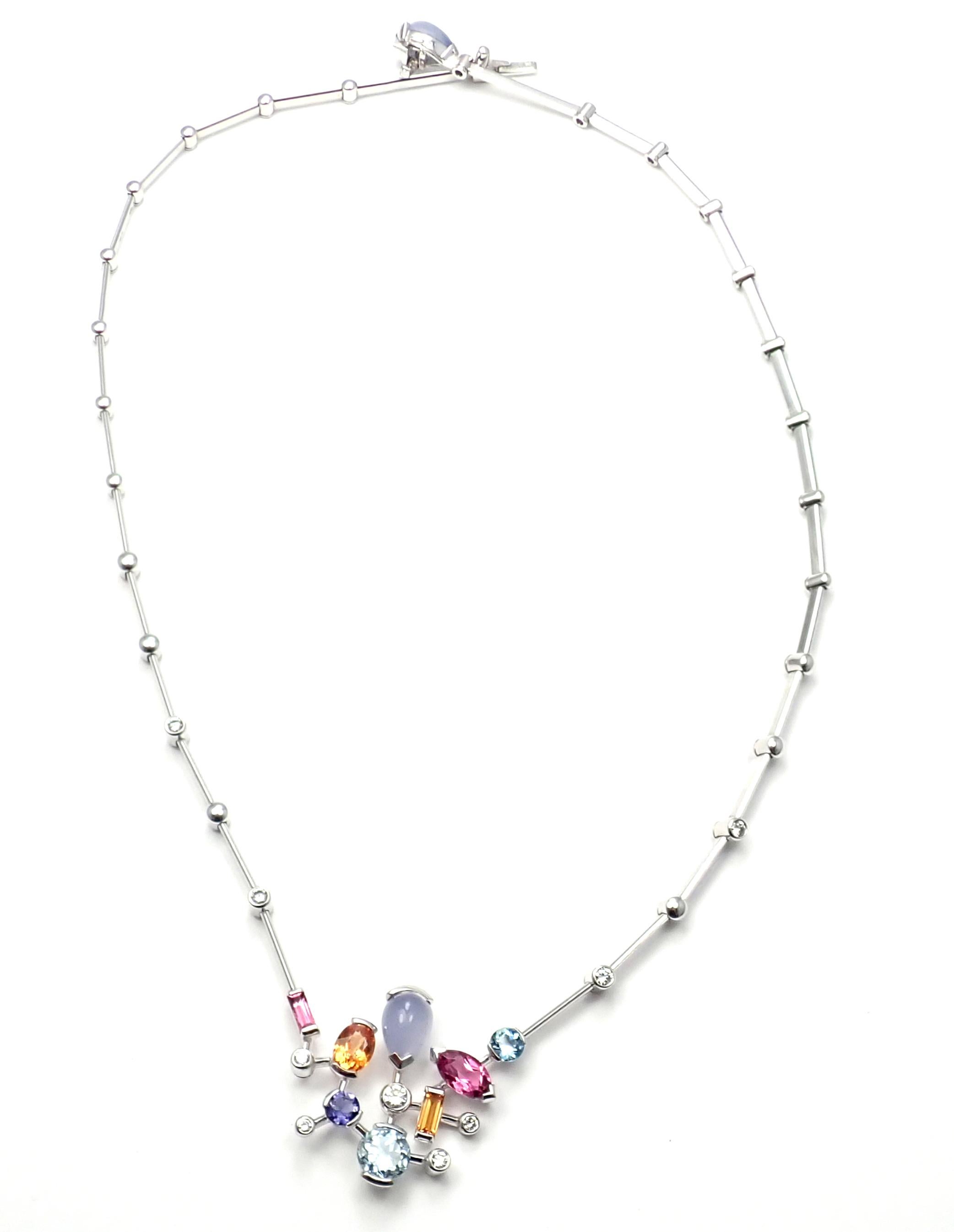 Women's or Men's Cartier Meli Melo Diamond Tourmaline Moonstone Aquamarine White Gold Necklace
