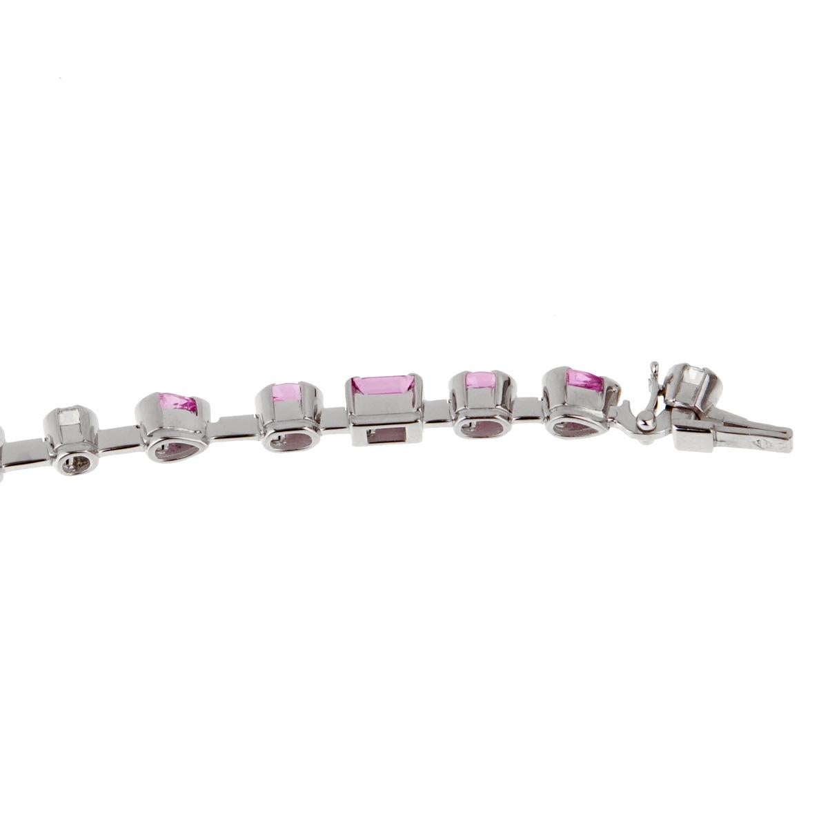 A rare Cartier necklace featuring Pink Sapphires and Round brilliant cut diamonds set in 18k white gold. The necklace measures 15