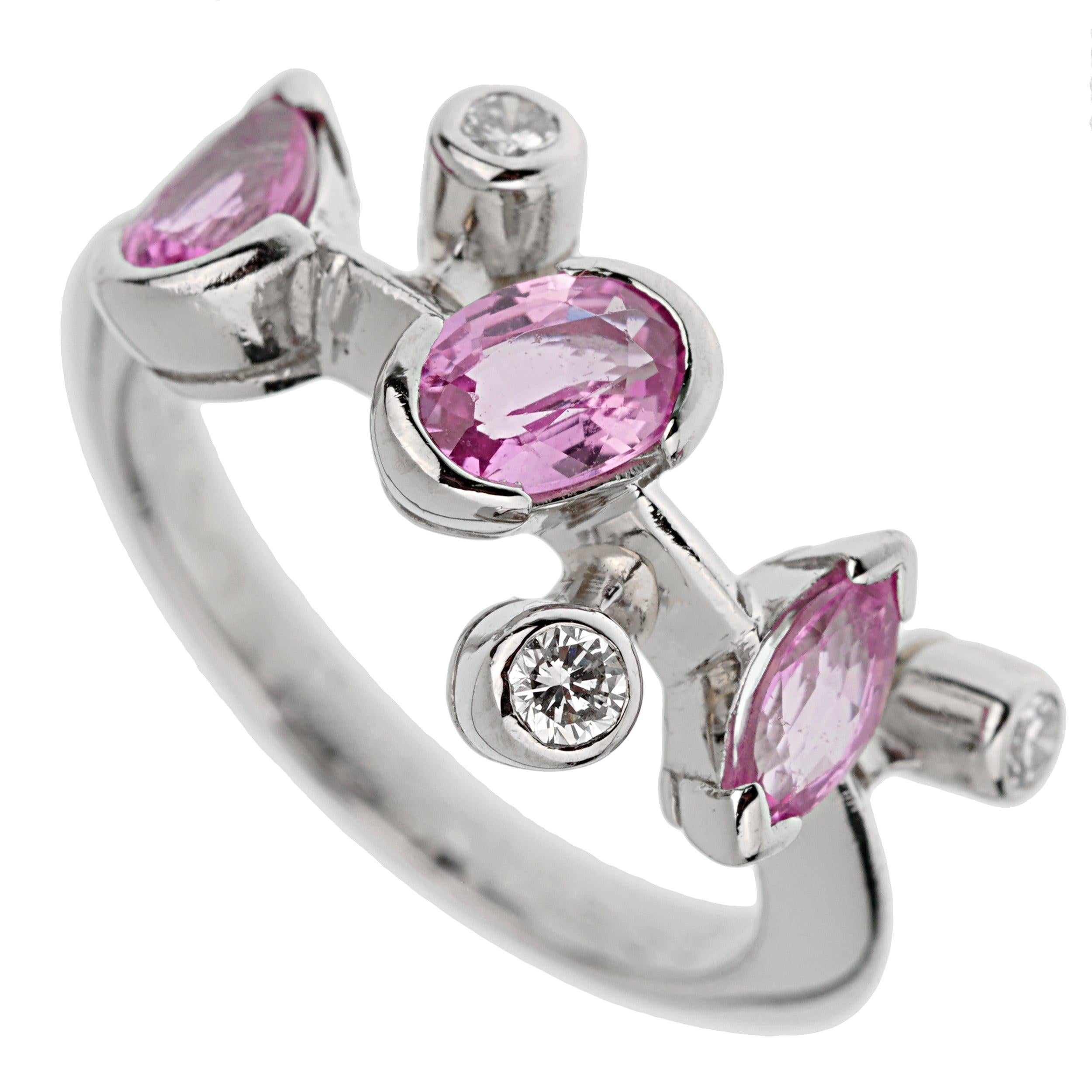 Cartier Meli Melo Rosa Saphir Diamant Platin Ring (Gemischter Schliff) im Angebot