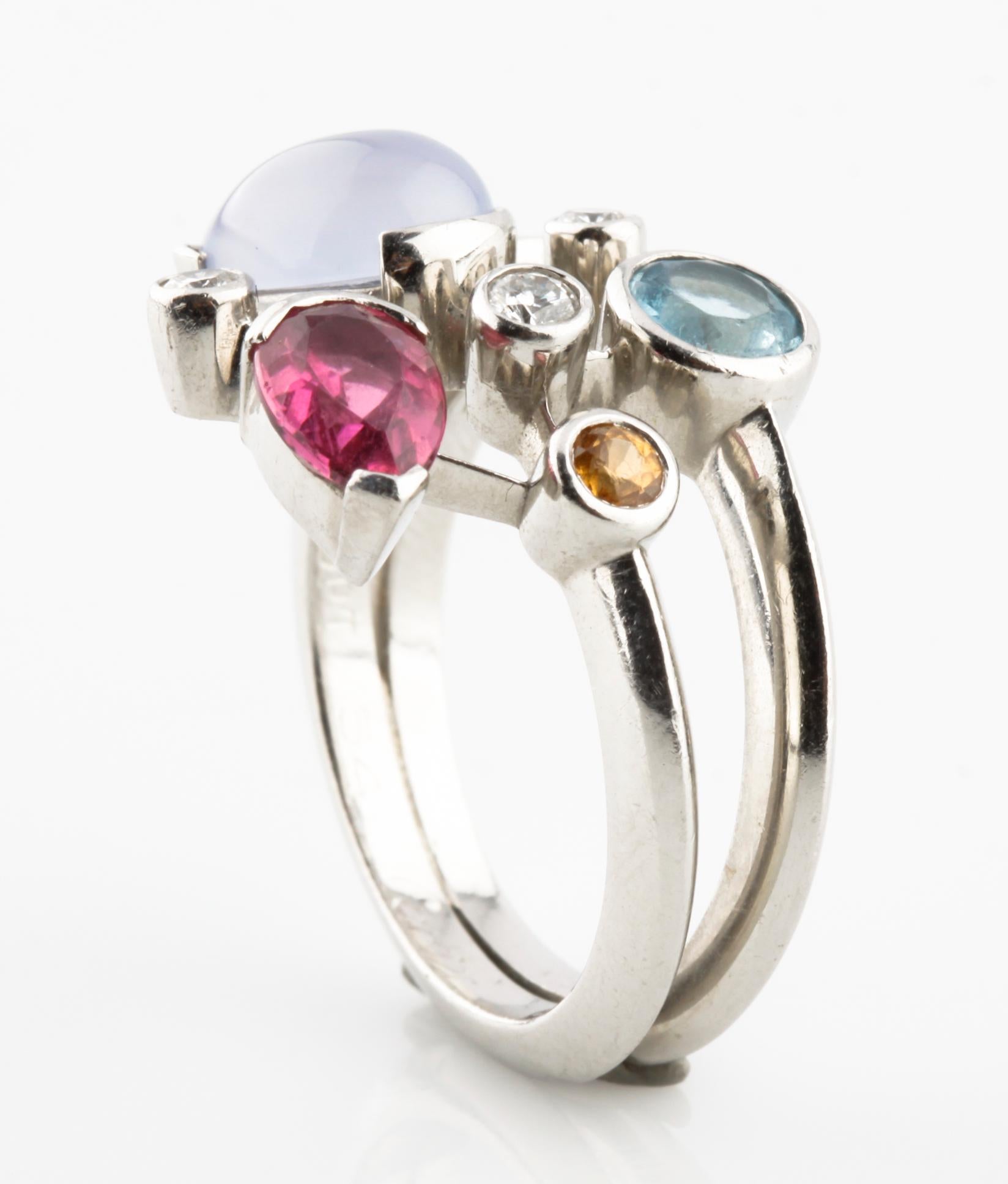 Anillo Cartier Meli Melo Platino y Diamantes y Piedras Preciosas Corte redondo en venta